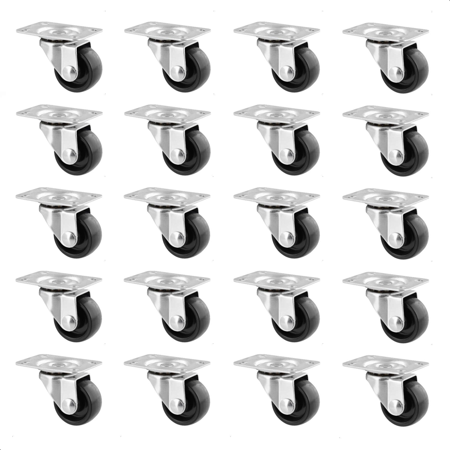 Wagner 02210920 Lot de 20 roulettes pivotantes pour meuble, diamètre 30 mm, hauteur 40 mm, acier galvanisé, noir, plaque de fixation 34 x 48 mm, charge maximale 15 kg