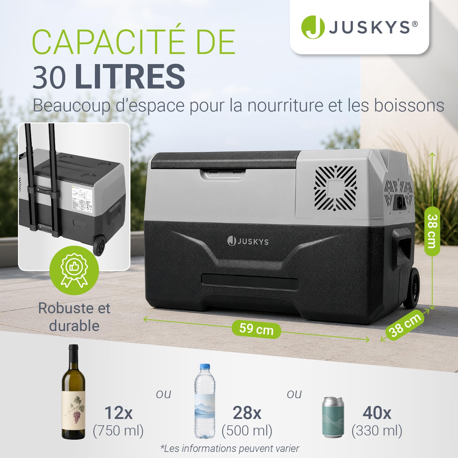 Juskys Glacière à compresseur 30 litres 12/24/230 V pour Voiture, Camion, Camping-Car - Mini réfrigérateur Froid et Chaud - glacière à compresseur pour Prise de Courant - Gris
