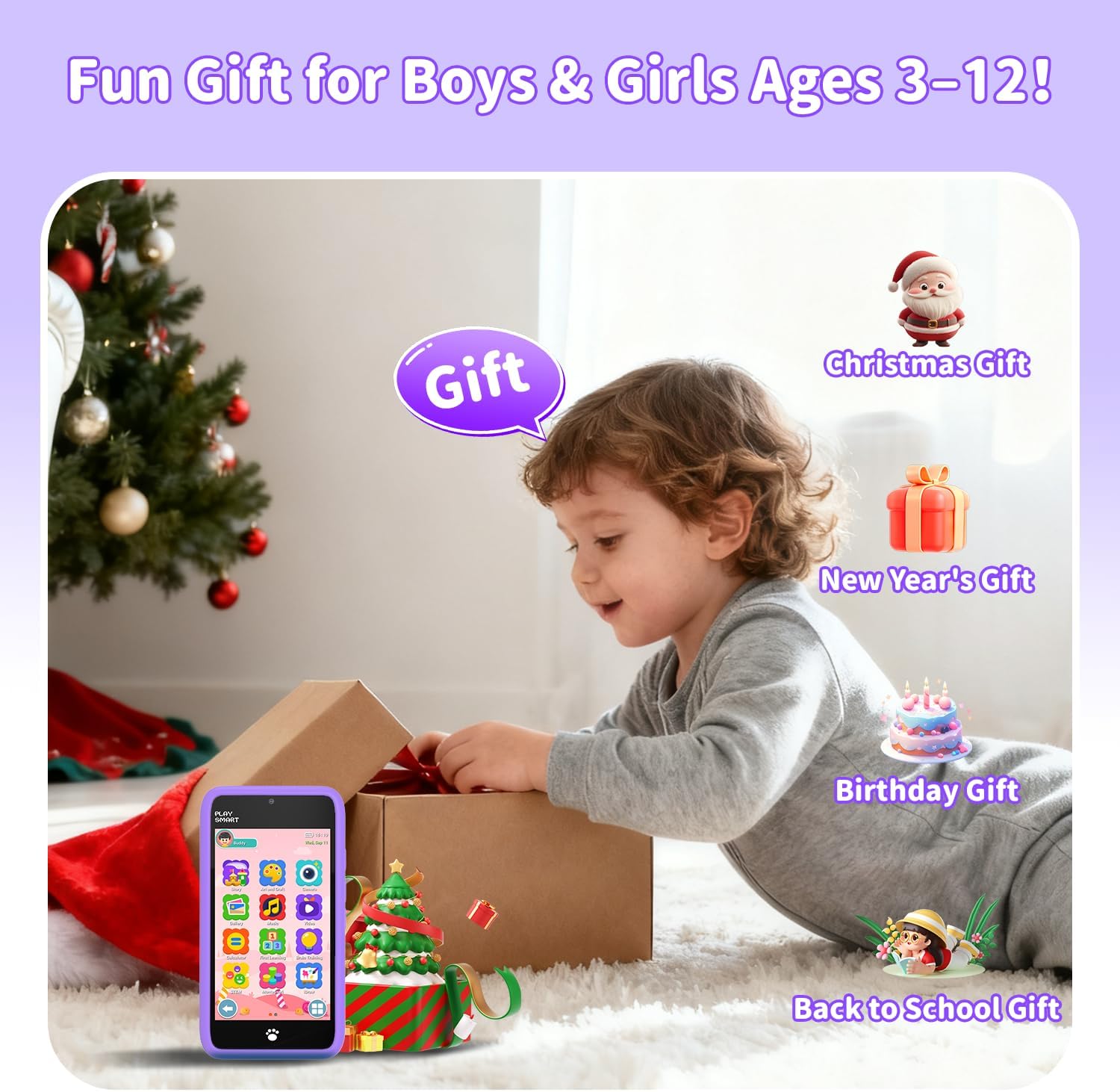 MOMILLA Toys Kids Smart Phone for Girls, 3.97” Touchscreen Dual Cameras with 21 Stickers, 200+ Games & 16GB Storage, Birthday Gifts for Kids Age 3-10, Educational Mini Toddler Play Phone Toy - Image 8