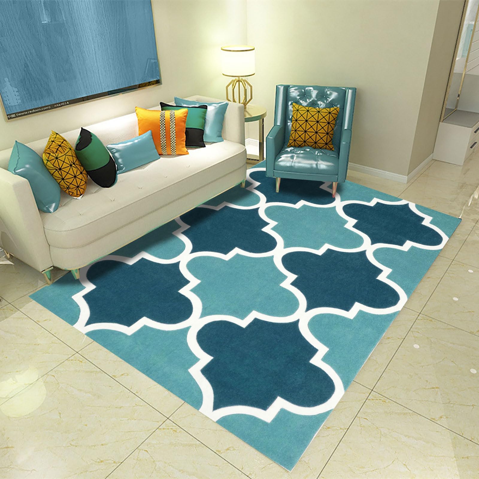 Dywanik o wymiarach 1,50 x 2 m, duży dywan, 150 x 200 cm, zmywalny, do salonu, estetyczny, akcesoria do sypialni, dywan, nowoczesny, geometryczny, niebieski