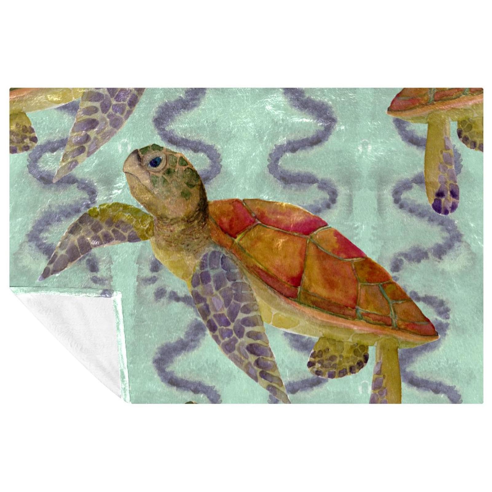 Couverture tortue de mer aquarelle douce et chaude lit 150x100