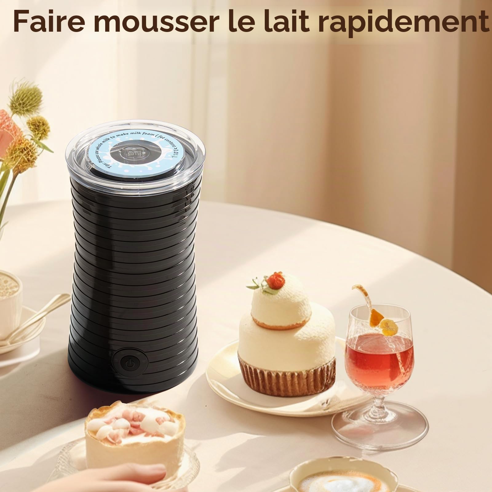 Mousseur à lait Électrique Automatique, Morpilot Cappuccinatore, Mousseur Lait 4 en 1, Libre Choix de l'Épaisseur de la Mousse, Silencieux et Revêtement Antiadhésif- Noir