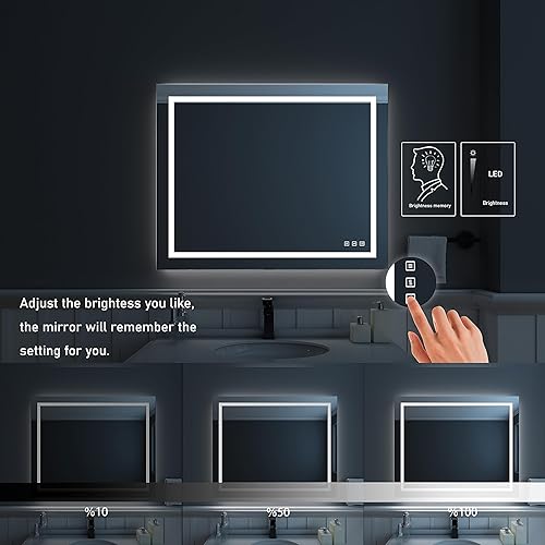 Miniatura 4 de WATERPAR Espejo de baño LED de 48 x 36 pulgadas espejo de tocador montado en la pared con retroiluminación y luz frontal con 3 colores regulables