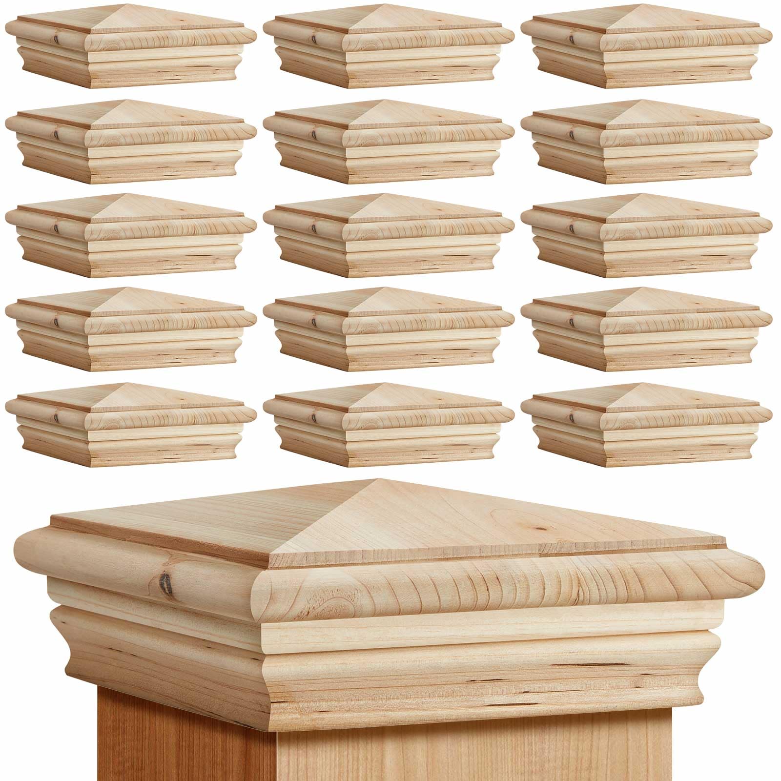 geetery 16 pcs 6 x 6 inch (actual 5.5'' x 5.5'') wood newel post cap fence post cap for 5-5/8 fence topper top resistant decking caps for outdoor fences, mailboxes and decks (cedar)