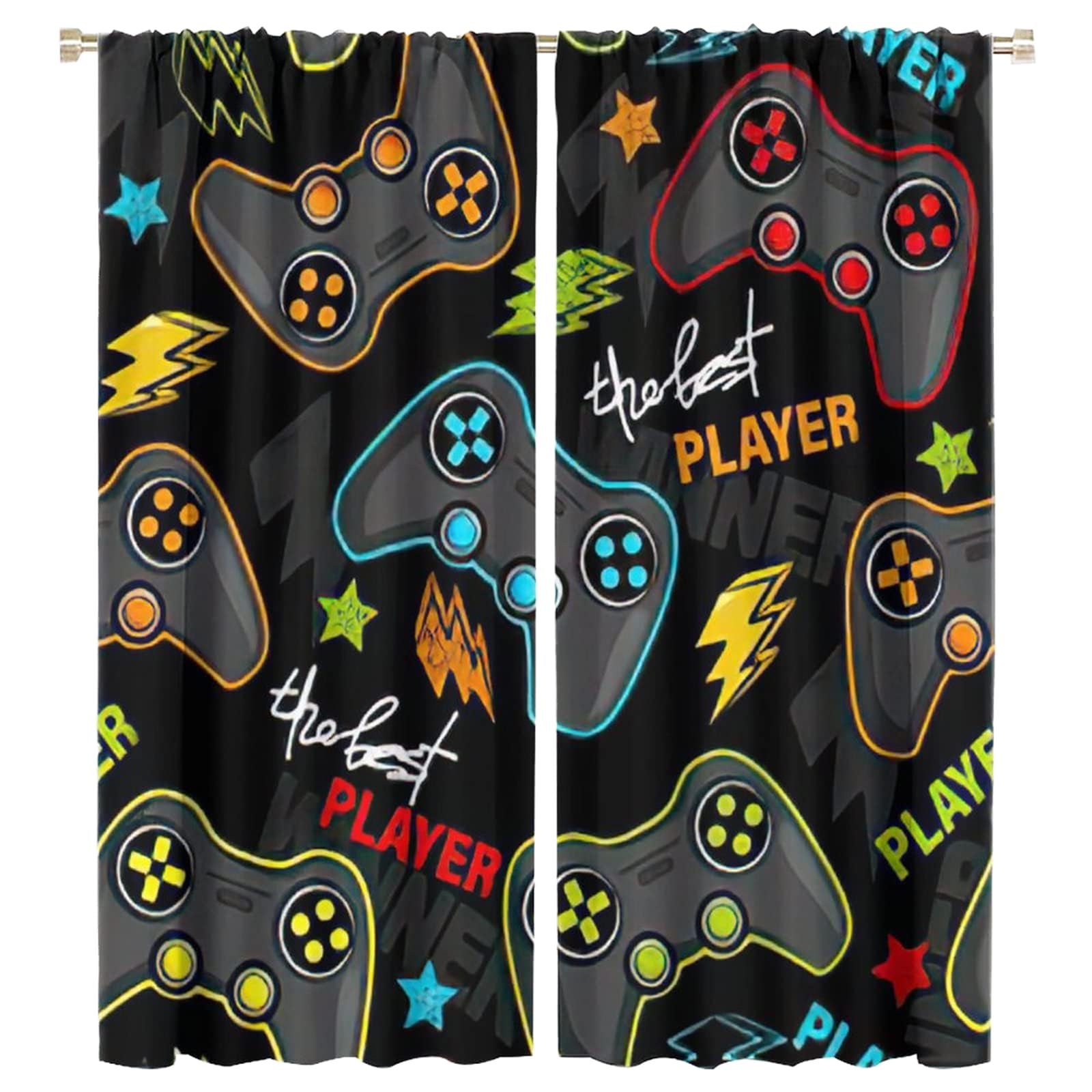 Kids Gamepad Window Curtain, Joystick Game Room Darkening Door Window Rod Pocket Curtain for Boys Girls Teens Bedroom 42x45in