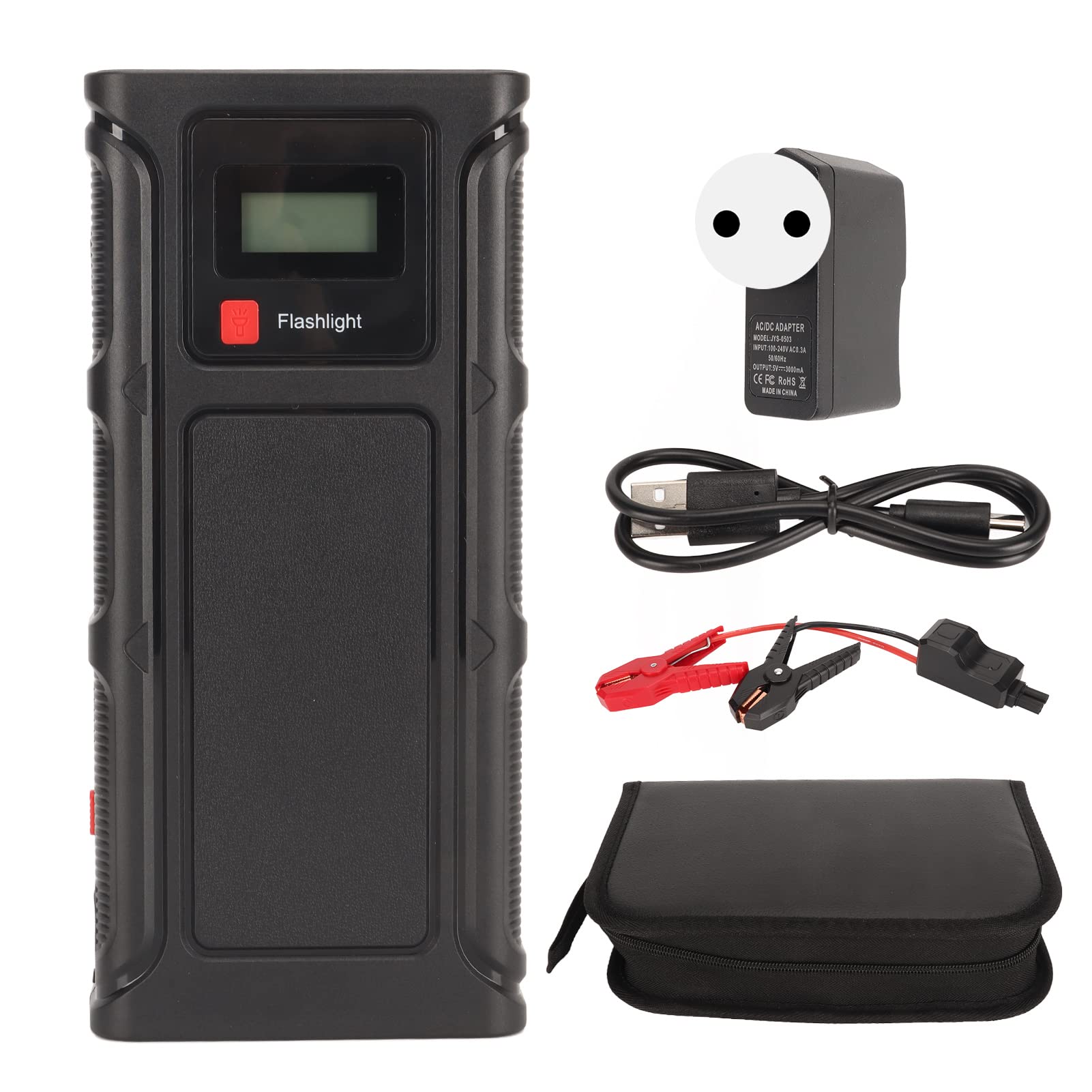 Urządzenie ułatwiające rozruch samochodowy 12 V, wodoszczelność IP65, cyfrowy wyświetlacz Autostart, szczyt 2000 A, z oświetleniem LED, do motocykli o pojemności do 6 l (wtyczka UE 100-240 V)
