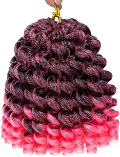 Leeven 8 Inch Short Jamaican Bounce Wand Curl Crochet Hair 3 Packs Senegalese Twist Synthetic Braiding Hair Ombre Pink Jumpy Wand Curly Crochet Braids Hair Extension for Black Women 20 Strands/Pack