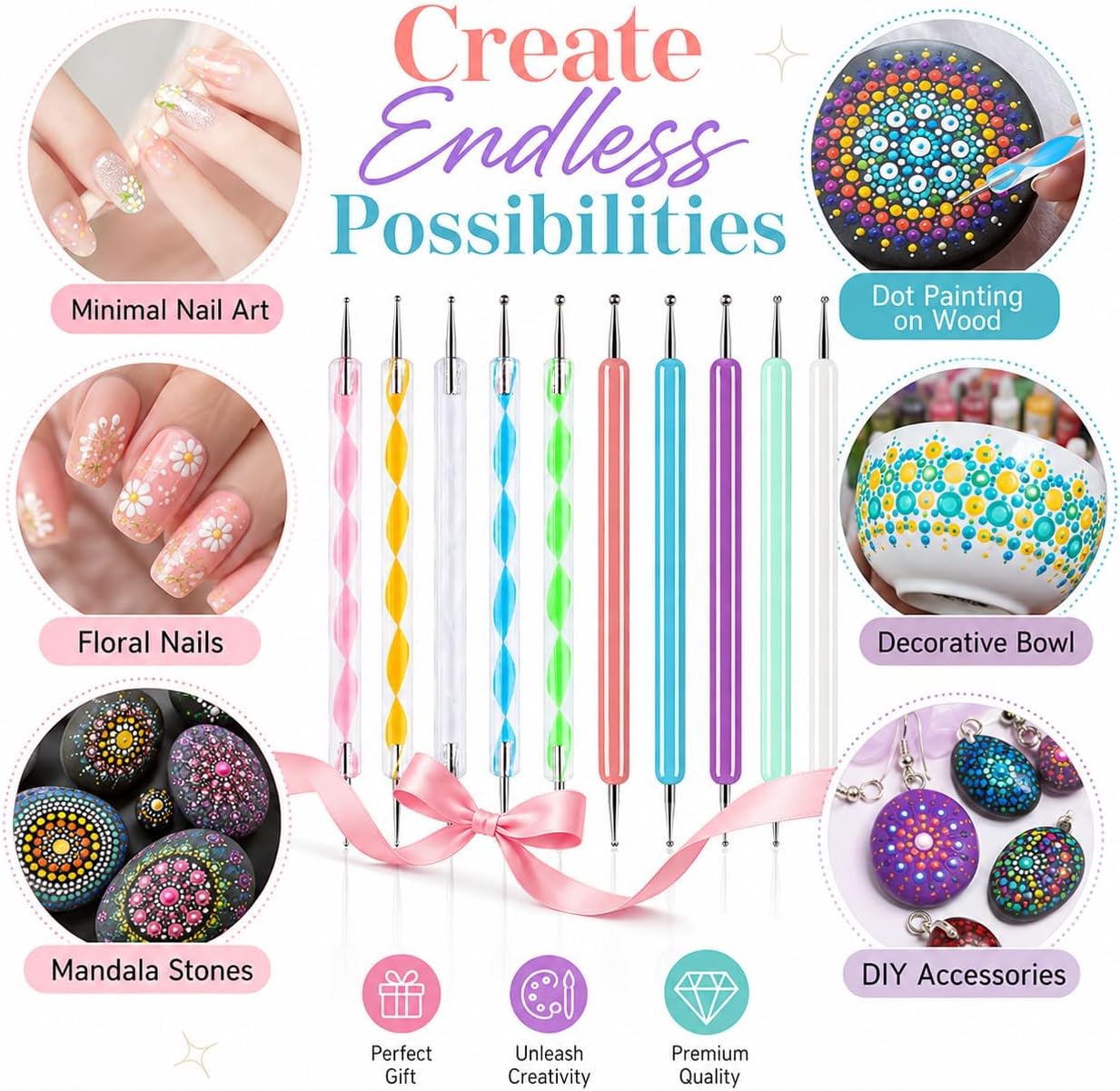 ABenkle 10Pcs Art Dotting Tools for Nail Art, Ball Tip Clay Tools Sculpting Pattern Tracing Stylus, Ball Embossing Stylu for Drawing,Painting Rocks Mandalas,Art Dot Tools