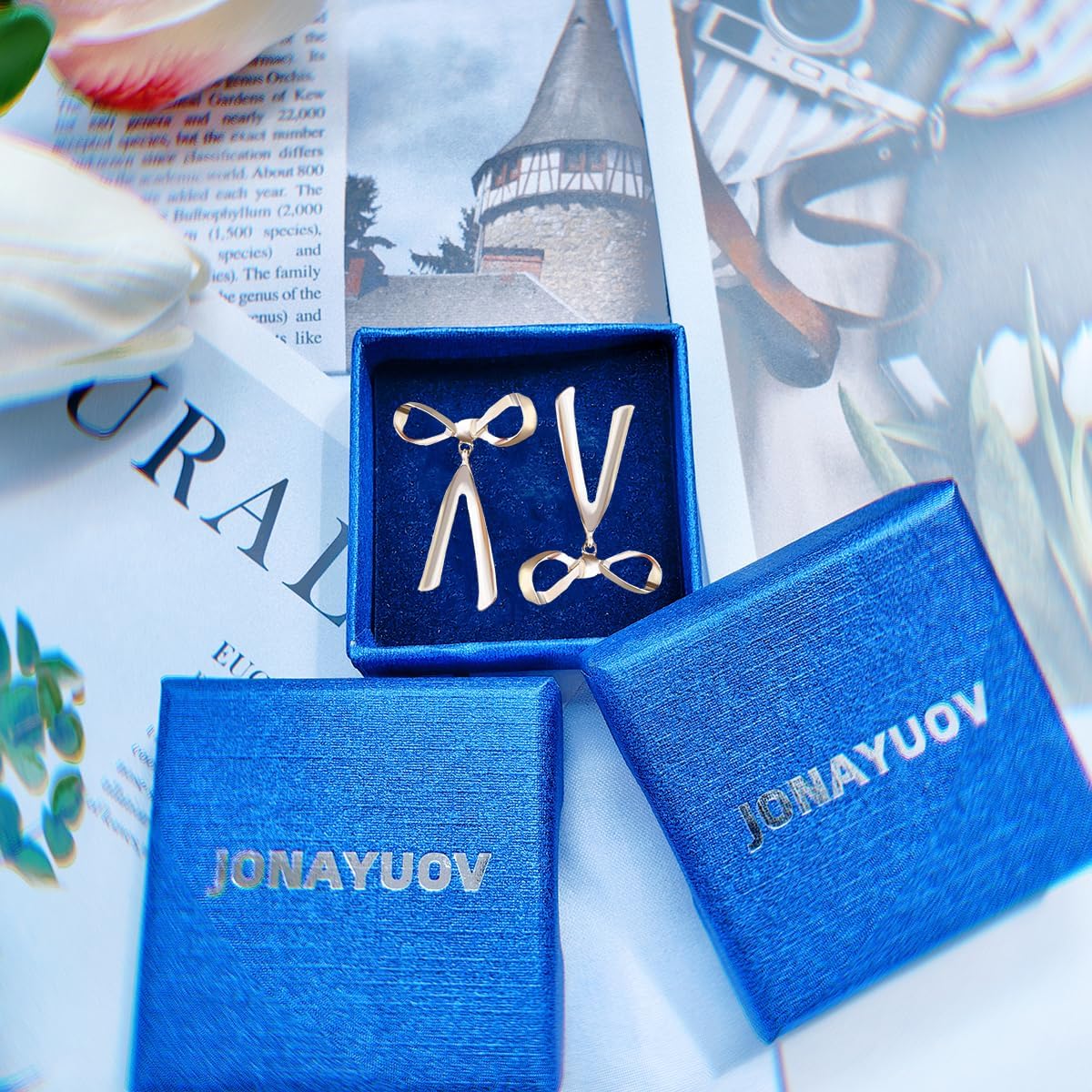 Gold & Silver Bow Knot Earrings for Women, Drop Earrings Long Tassel Chain Earrings, Gold Plated Charm Butterfly Ribbon Bow Earrings - Image 7