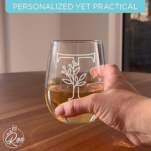 Miniatura 5 de On The Rox Drinks Regalos con monograma para mujeres y hombres Letra A-Z inicial grabada monograma sin tallo, copa de vino Regalos de vino