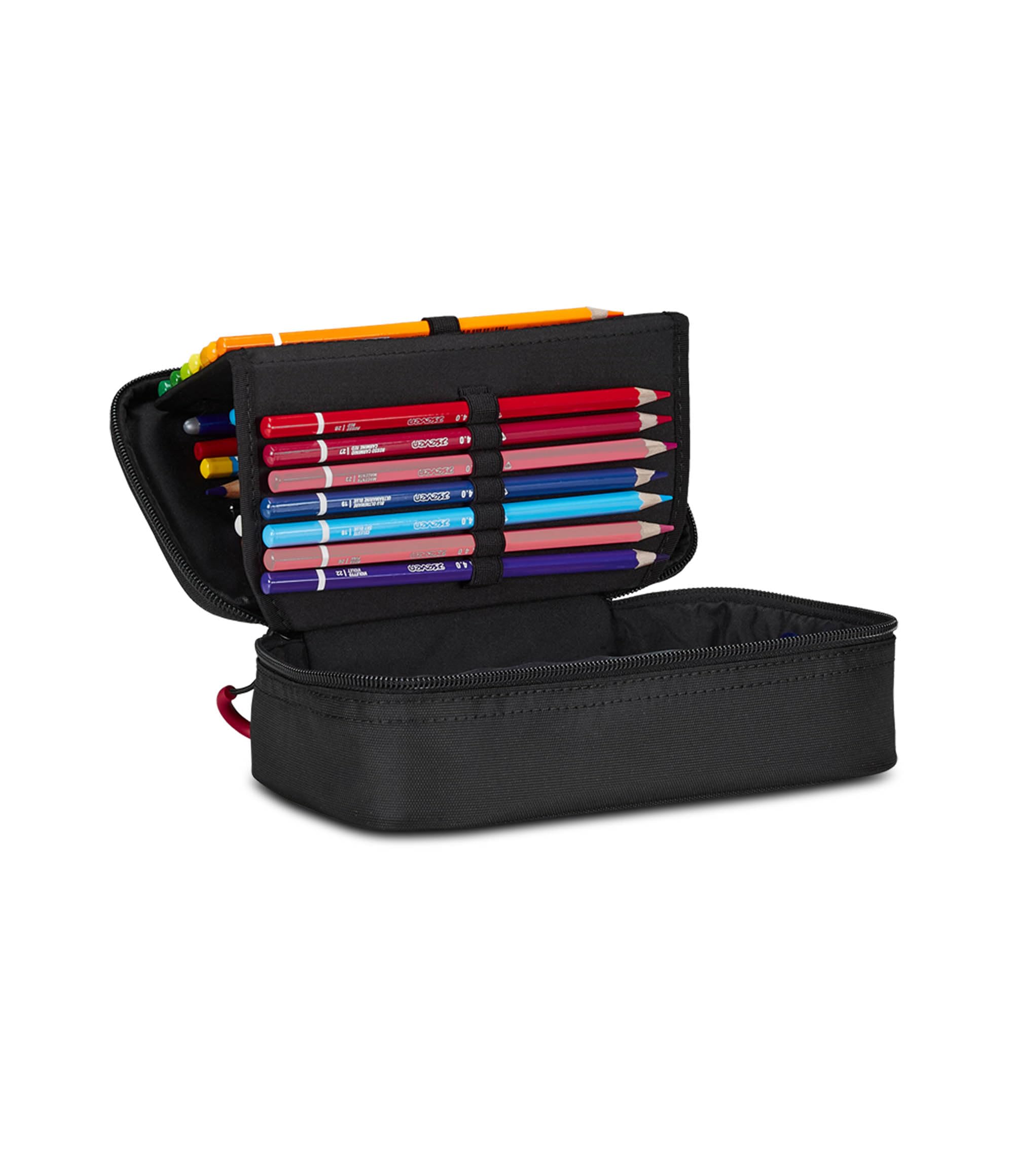 Seven Astuccio Scuola Elementare, 1 zip Tinta Unita, Medie, con Matite, Pennarelli, Penne, Ragazzo Ragazza, Quick Case, nero rosso