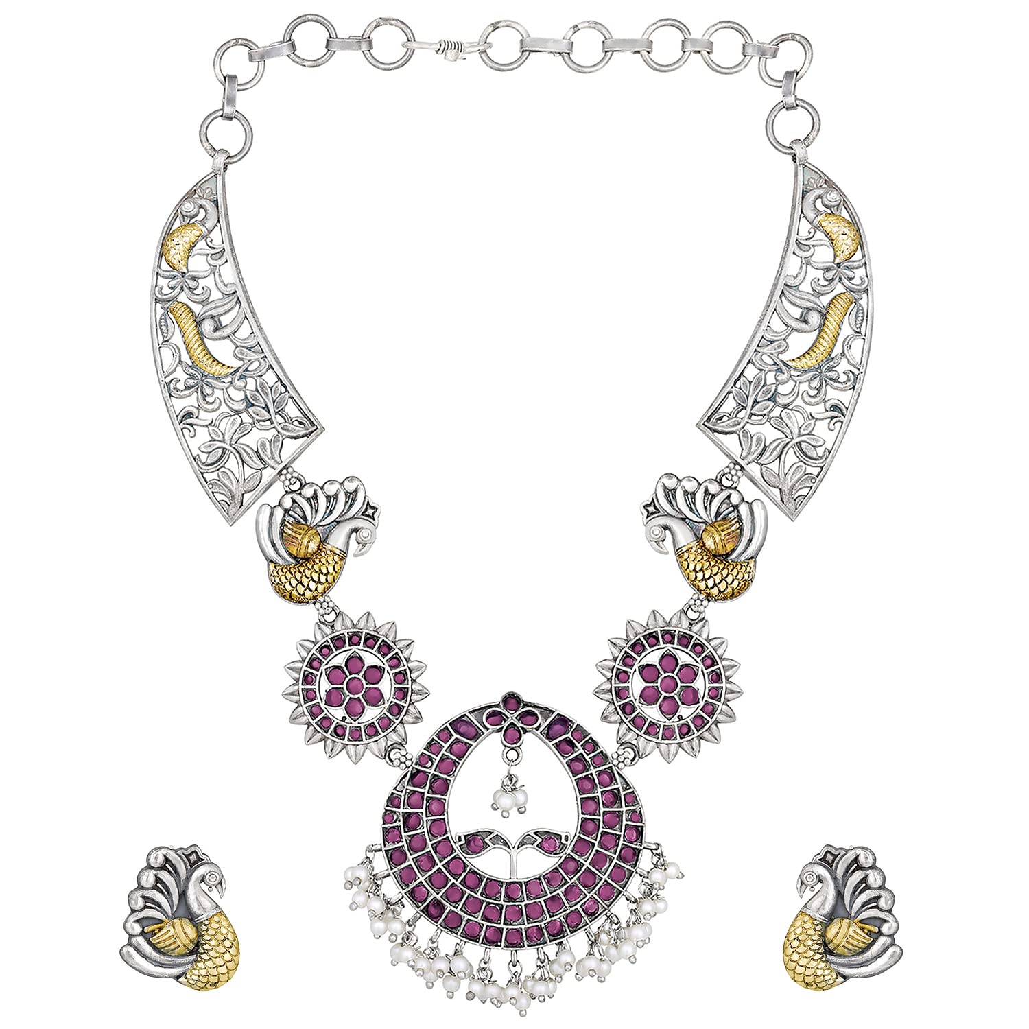 Peora Traditional Silver Plated Choker Necklace with Earring Ethnic Oxidised Jewellery Set Gift for Women (Rani Pink) (B0BS41DCPV) Amazon Price History, Amazon Price Tracker