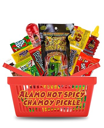 Alamo Hot Spicy Chamoy Pickle Kit, Mexican Candy Mix make the Famous TikTok Trend, 13 Pieces Includes Original Alamo Spicy Dill Pickle, Baby Lucas, Lucas Gusano, Skwinkles Salsaghetti & and Other Mexican Candy by LookOn