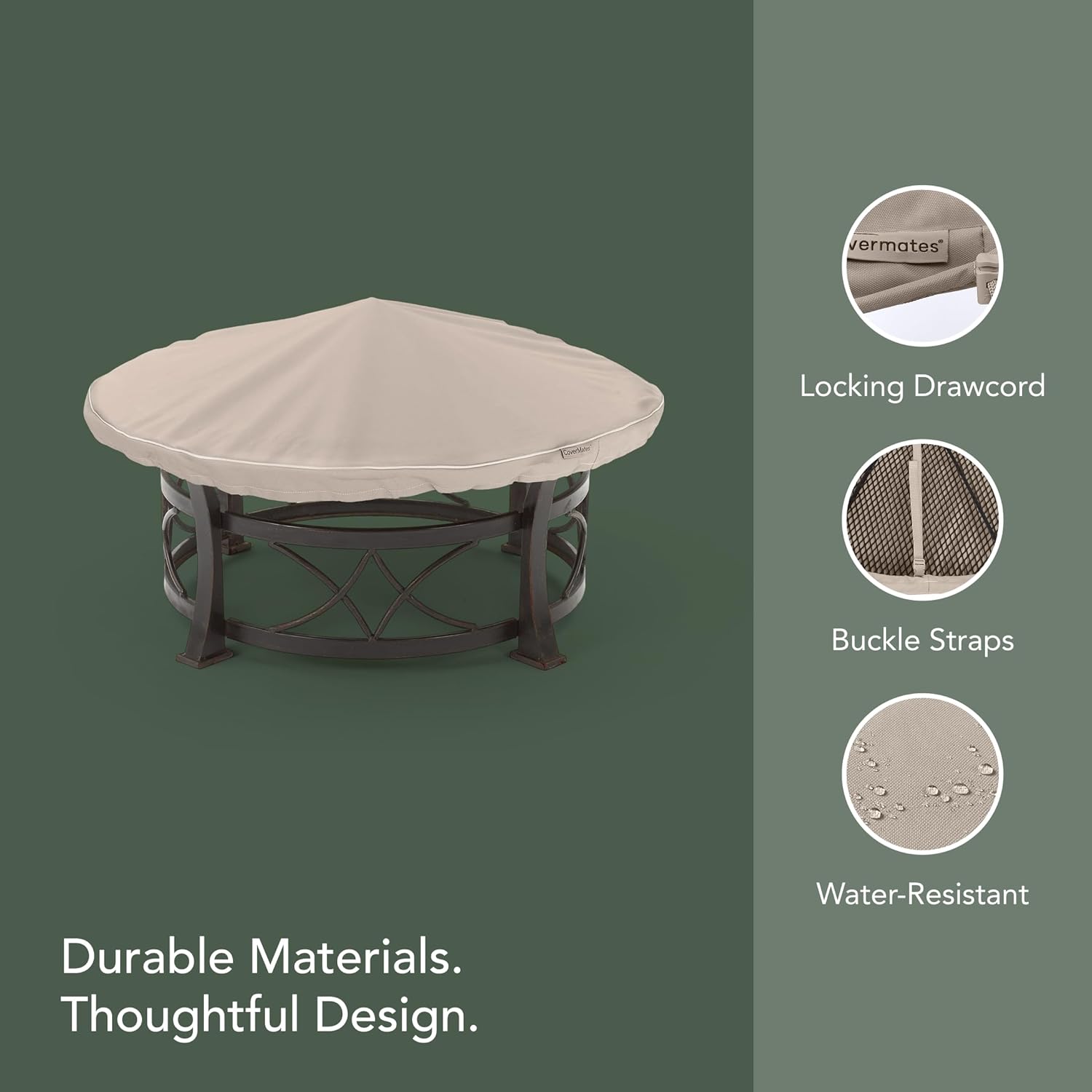 Covermates Prestige Round Fire Pit Top Cover – Heavy-Duty Water-Resistant Outdoor Patio Protection with 900D Polyester, Mesh Air Vents, Buckle Straps & Drawcord Hem, Round TOP 30-36 Diameter, Clay