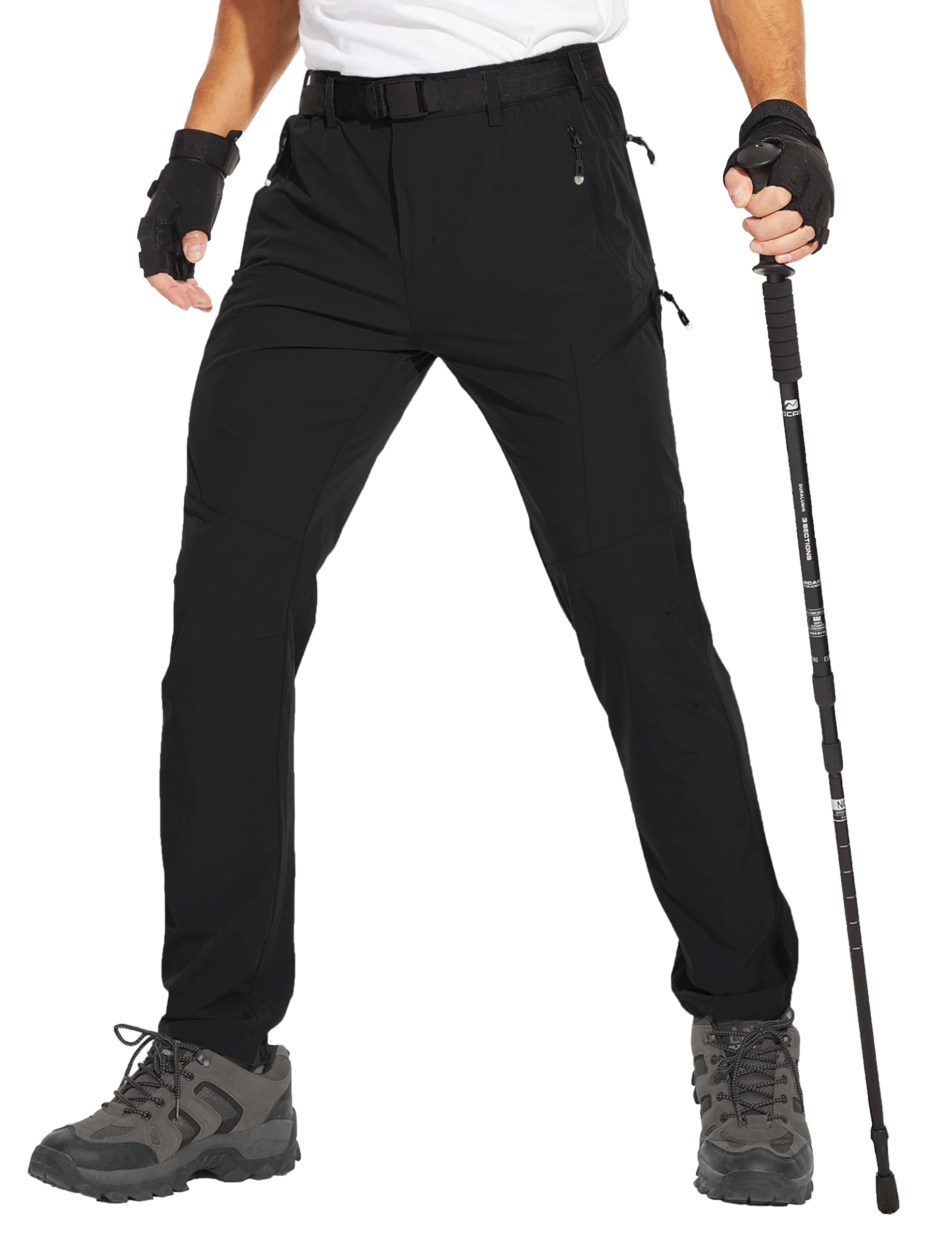 NATUVENIX Wanderhose Herren Leichte Stretch Outdoor Trekkinghose | 4-Wege-Stretch, schnell trocknend, wasserabweisend, 6 Reißverschlusstaschen mit Gürtel, geeignet für Trekking, Reisen, Arbeit