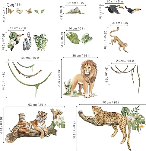 Miniatura 31 de decalmile Calcomanías de pared para puerta, diseño de animales de la selva, elefante, jirafa, para habitación de niños, habitación de bebé
