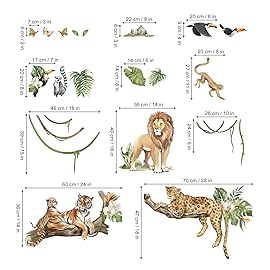 decalmile Large Jungle Animals Tree Branch Wall Stickers Safari Lion Leopard Tiger Wall Decals Baby Nursery Kids Room Playroom Wall Decor (XL)
