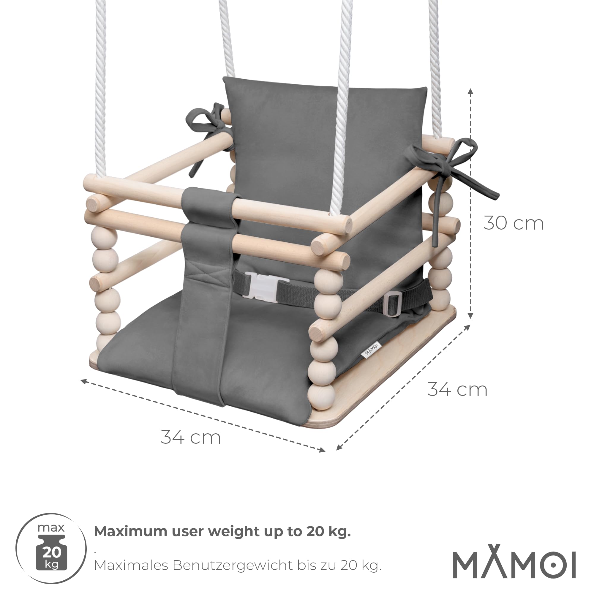 MAMOI® Babyschaukel, Schaukel Indoor, Holzschaukel für Baby und Kinder, Kinderschaukel, Schaukeln aus Holz, Kleinkinderschaukel für kinderzimmer und türrahmen, 3 in 1