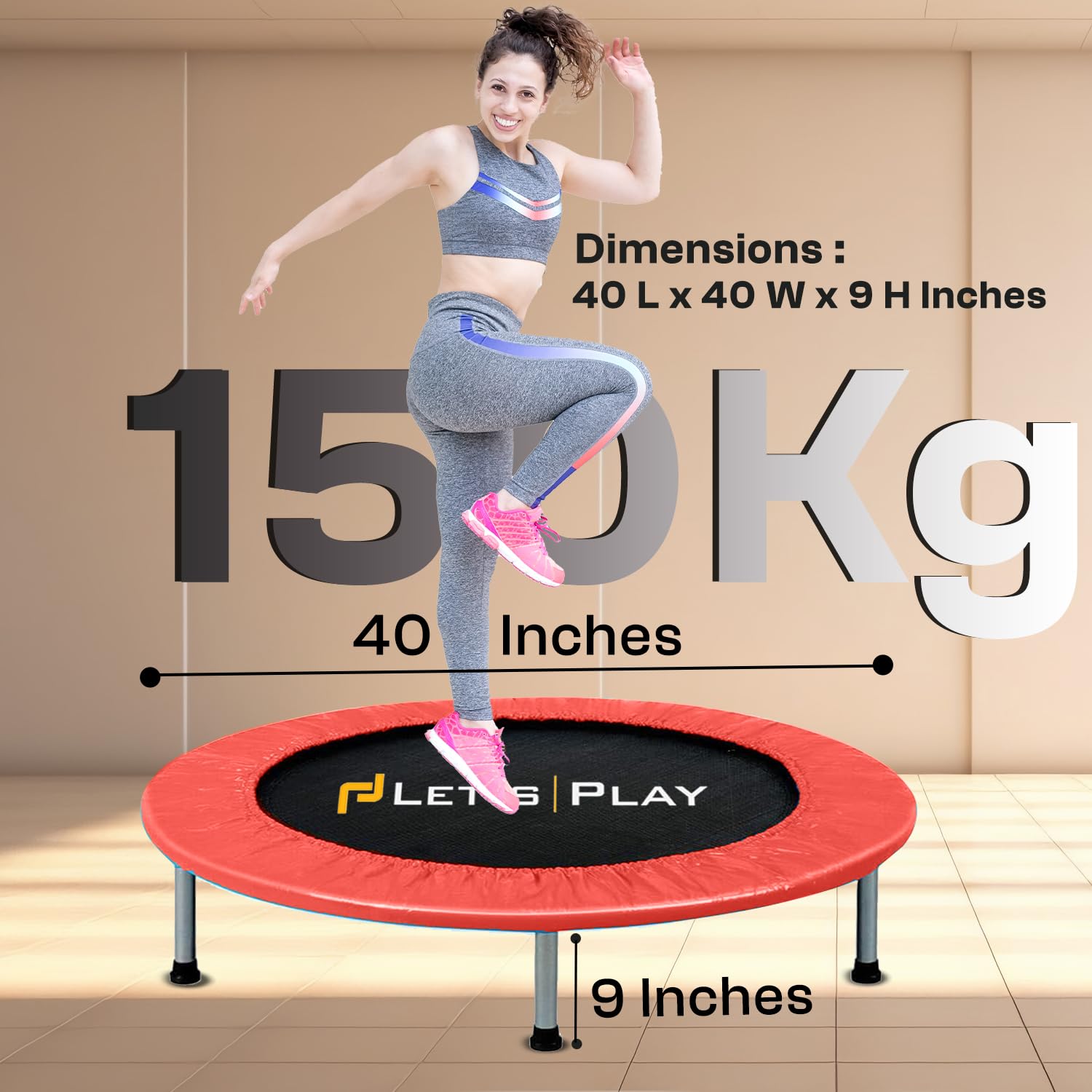 LET'S PLAY® Imported Trampoline Jumping Trainer for Kids and Adult 40 INCH, Rebounder Trampoline with Metal Springs and Padding for Indoor and Outdoor (RED). - Image 2 thumbnail