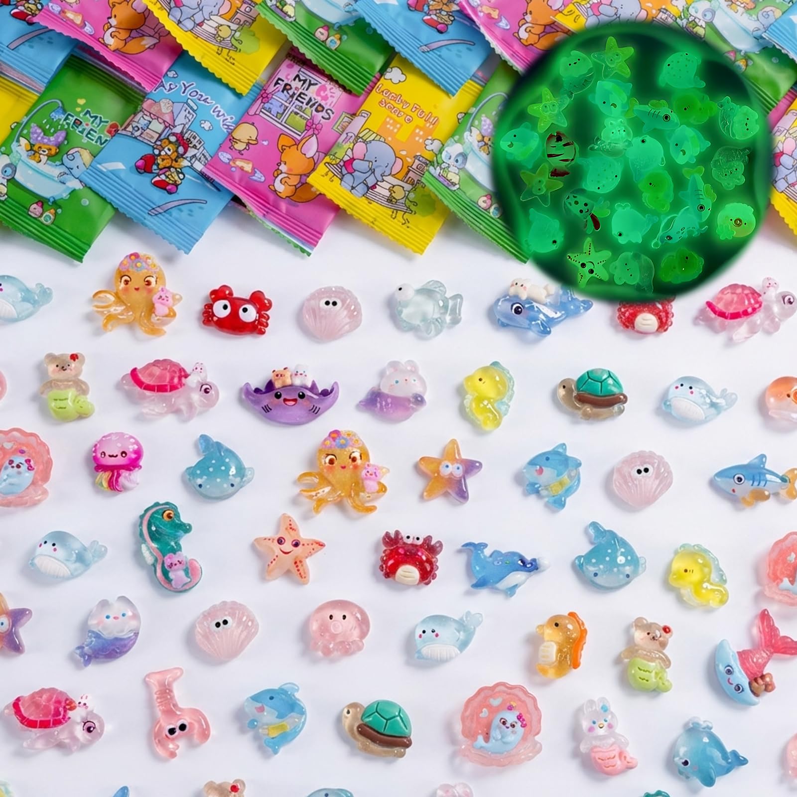 TZMFHD 60 Pcs Mystery Bag, Compact Size 2.1 cm, Resin Animals Mystery Bags with 60 Pieces, Blind Bags for Collection, Mini Resin Animals with Glow in the Dark Feature, Marine Series Design