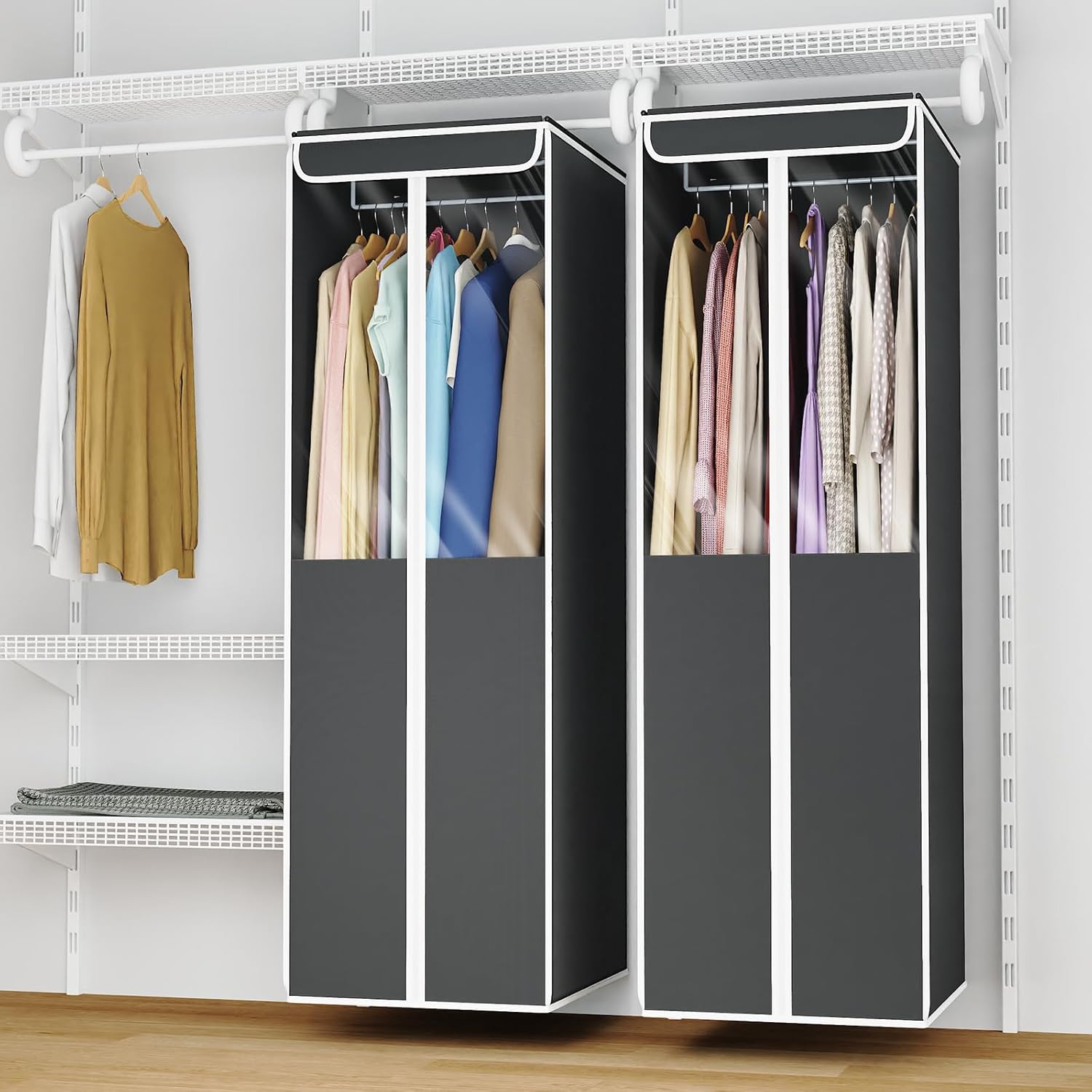 Univivi Garment Bags for Hanging Clothes, 2 Pack Large Clothes Storage Bags Closet Organizer with Clear Window, Premium Hanging Garment Storage Bag for Suits, Coats, Dresses, 54" (Dark Grey) - Image 6