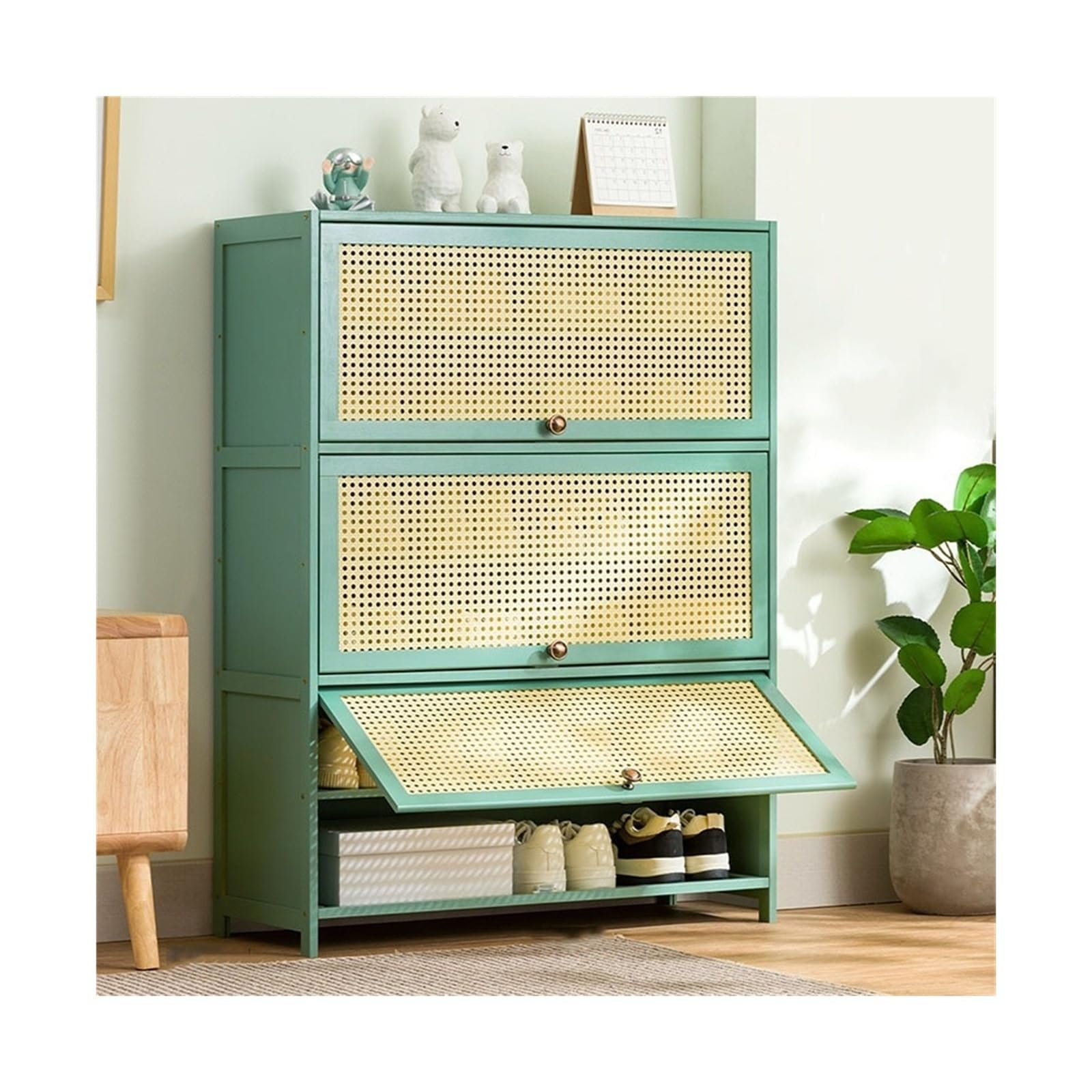 Organiseur de chaussures sur pied vert 60x33x106CM avec étagère multicouche pour entrée de maison