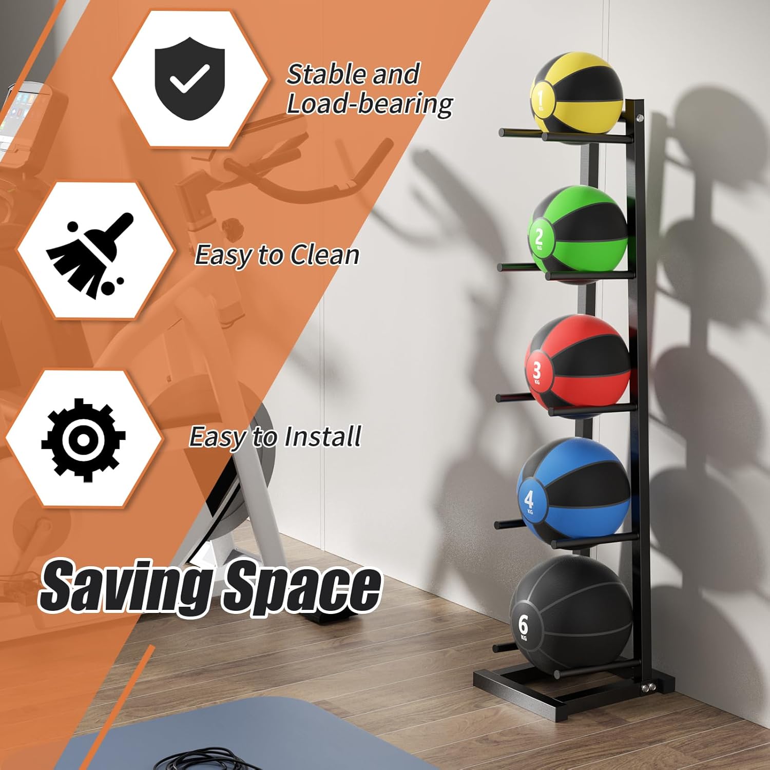 2026 NEW Medicine Ball Rack, Medicine Ball Storage, Adjustable Medicine Ball Storage Tree, Holds 5 Balls for Strength Training, Holds Balls up to 11" Diameter for Home Gym