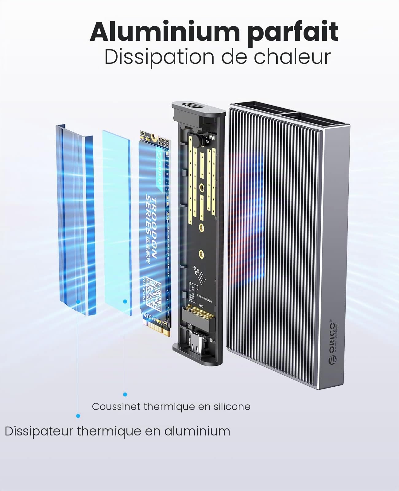 ORICO Boîtier M.2 NVMe NGFF SATA SSD, Dual-Bay Aluminium USB3.2 Gen2 10Gbps Adaptateur pour M-Key, B&M Key, B Key 2230/2242/2260/2280 SSD, sans Outil M.2 Type-C Station d'accueil, Jusqu'à 4To- BM2-2S