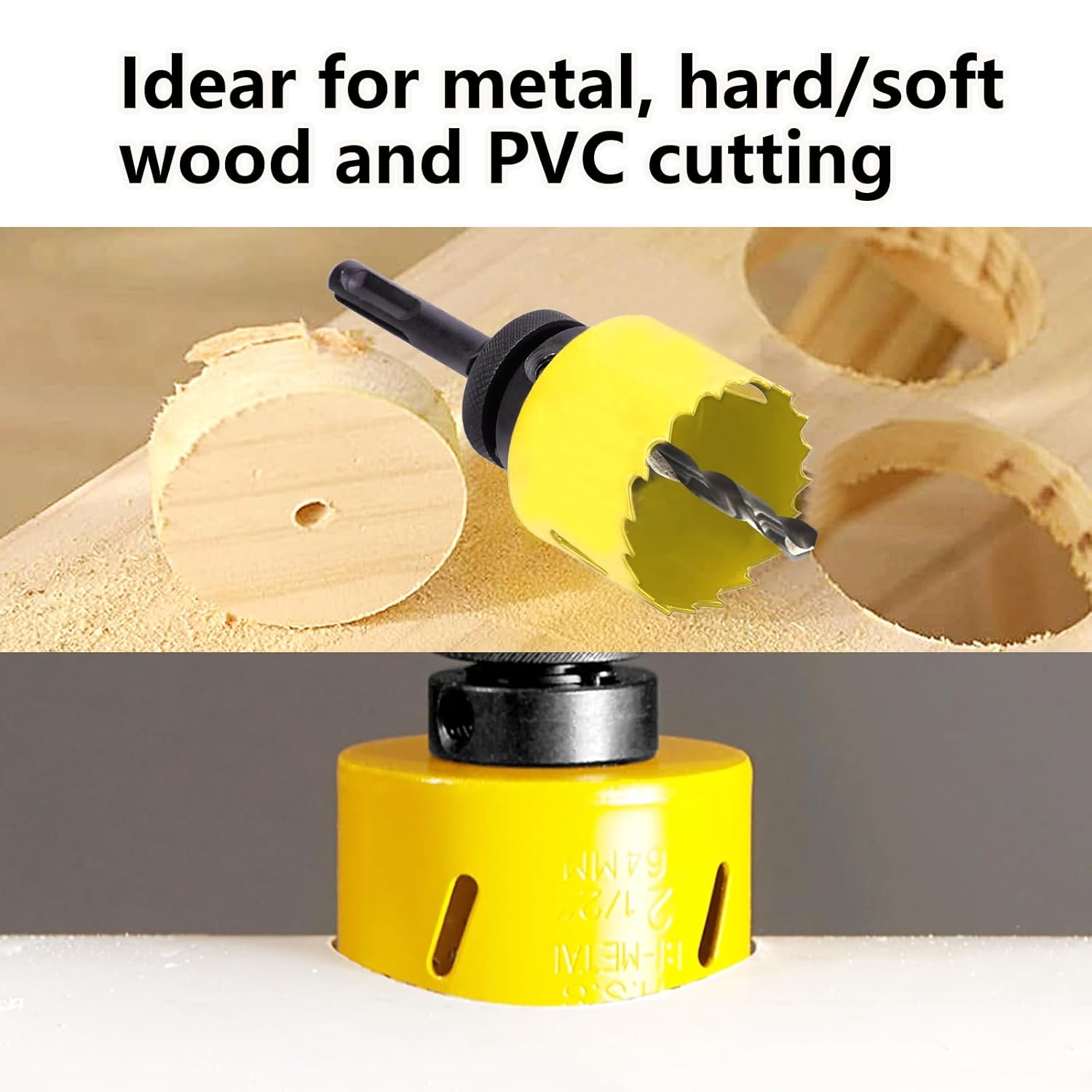 9 pcs M3 Bi-Metal Hole Saw Set, High Speed ​​Steel Hole Saw Kit with 7/8"-2-7/8" (22-73mm) 6 pcs Hole Saw Blades, Boxed with Arbor, Drill Bit, Hex Wrench, Suitable for Metal, Wood, Plastic