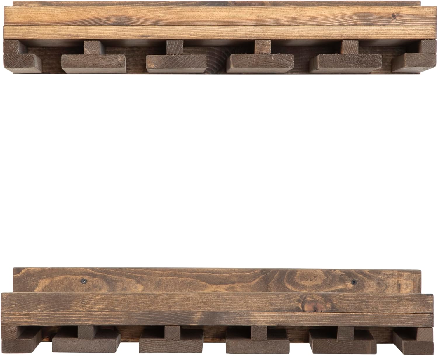 Cask & Timber Wall Mounted Wine Stemware Glass Holder, Set of 2, Solid Wood Floating Shelf (Dark Walnut, 24 Inch Width)