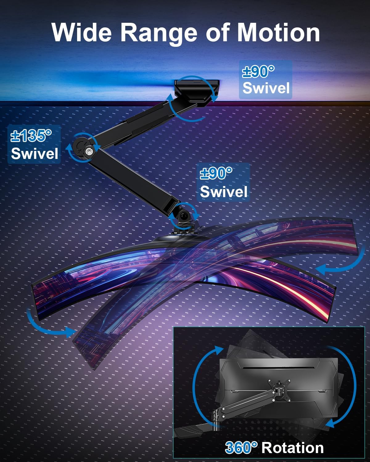 Monitor Wall Mount for Max 43", Premium Single Wall Monitor Mount Holds up to 33.1lbs Ultrawide Computer Screen, Height Adjustable Full Motion Gas Spring Vesa Wall Mount, Max 200x200mm