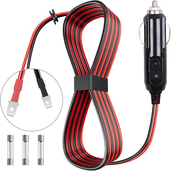 12V/24V Thermoelectric Cooler Power Cord - with 15A Fuse, Compatible with Coleman OE # 5644-710, 300000540, 5644-707, 5645 Thermoelectric Cooler Adapters. (Black Red 8 Feet)