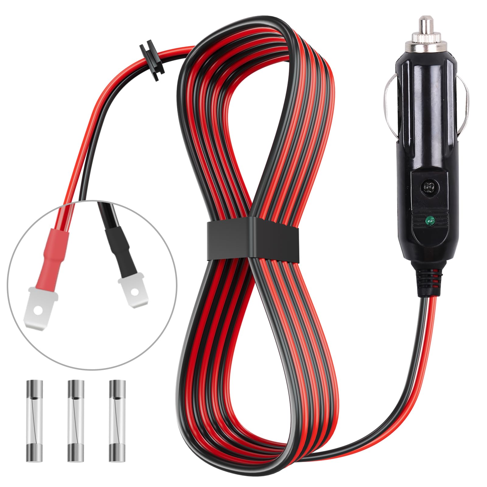 kzfuli 12V/24V Thermoelectric Cooler Power Cord - with 15A Fuse, Compatible with Coleman OE # 5644-710, 300000540, 5644-707, 5645 Thermoelectric Cooler Adapters. (Black Red 8 Feet)