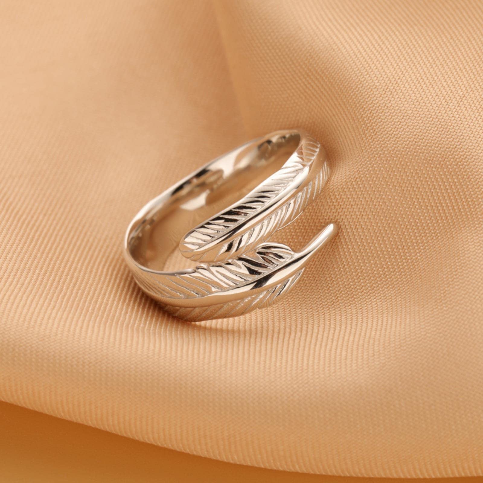 Anillo De Apertura De Pluma De Oro De 18 Quilates A La Moda De Plata De Ley 925 Auténtica para Mujer, Joyería Fina para Fiesta De Boda S925