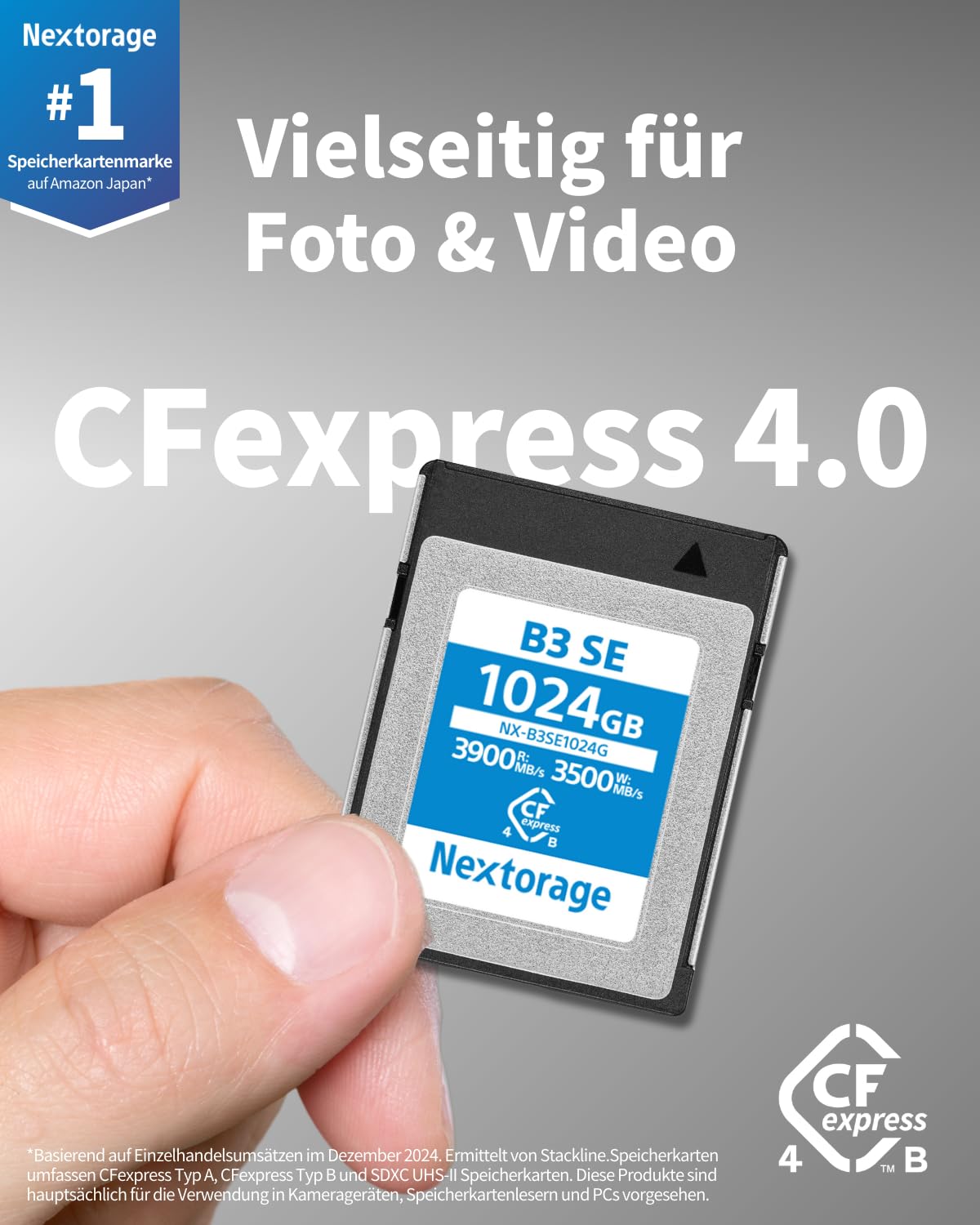 Nextorage CFexpress 4.0 Typ B Karte 512GB, japanische speicherkarte datenspeicher CF Express Type B, Kamera Zubehör für Sony/Nikon/Canon/Panasonic/Fujifilm, B3SE NX-B3SE512G