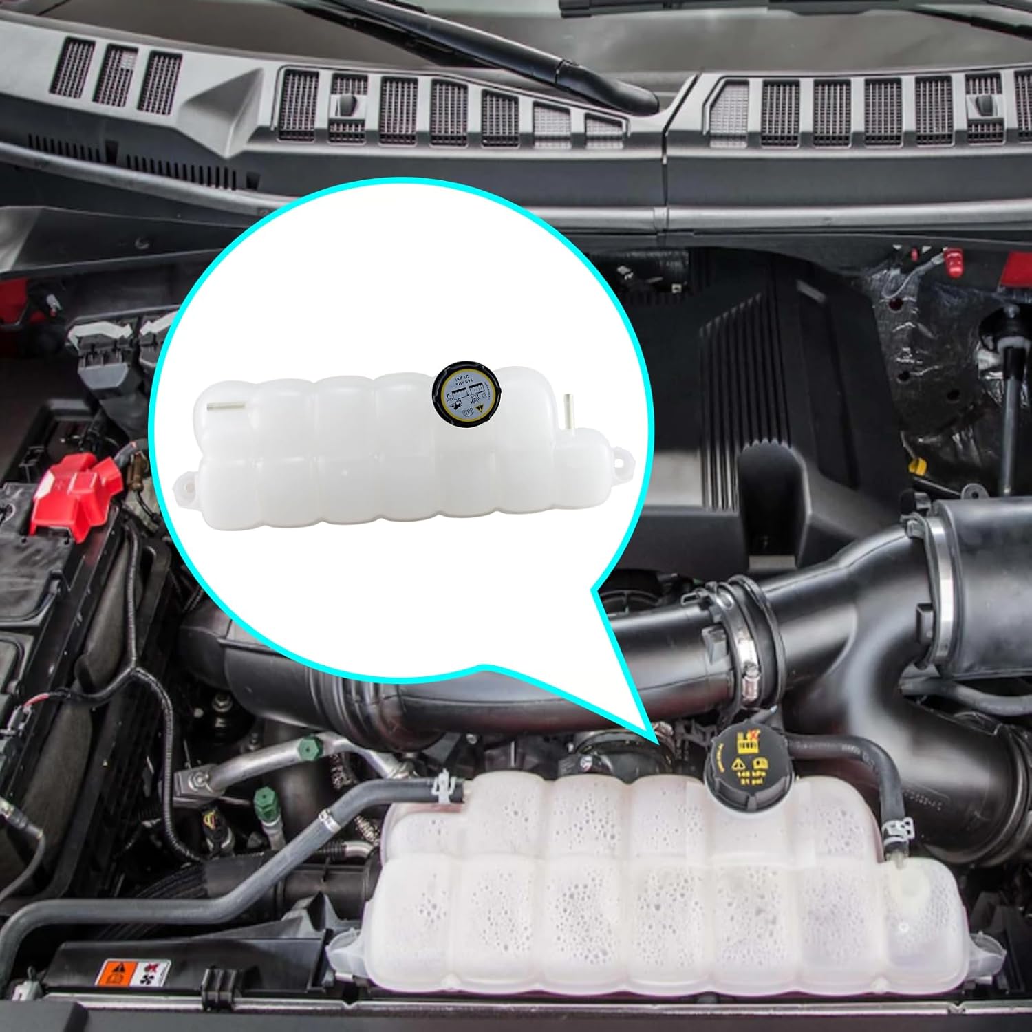 FL3Z-8A080-A Front Engine Coolant Reservoir Tank with Cap Compatible with 2018-2024 Ford Expedition, 2015-2024 Ford F-150, 2015-2023 Ford Lobo | 2018-2024 Lincoln Navigator, Replaces# 603-318