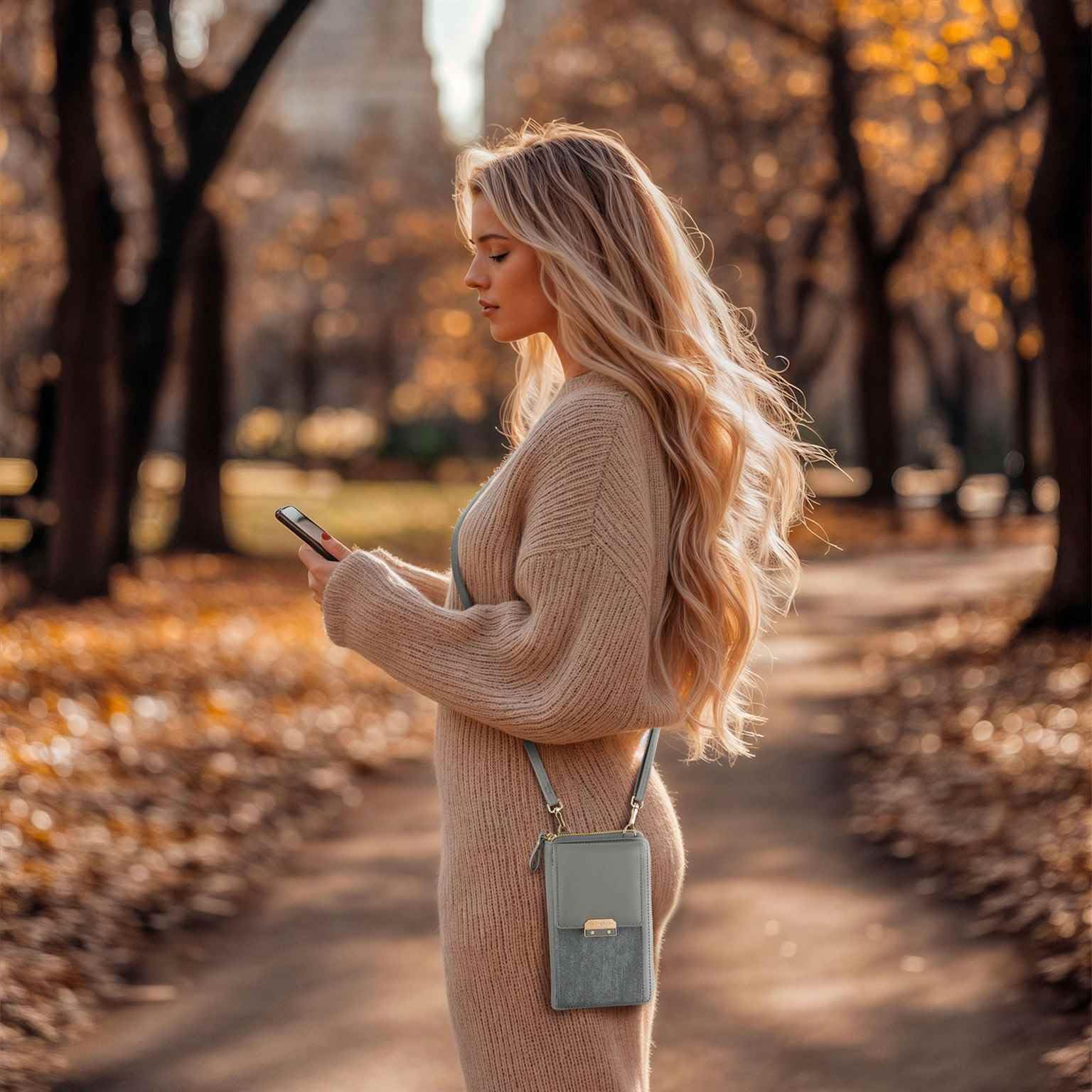 ONEFLOW Bliss Purse damska torebka na telefon komórkowy Redmi Note 14 Pro + 5G, z portmonetką, torba na ramię z portfelem i kieszenią na telefon komórkowy, mała torebka, szarobrązowo-szara