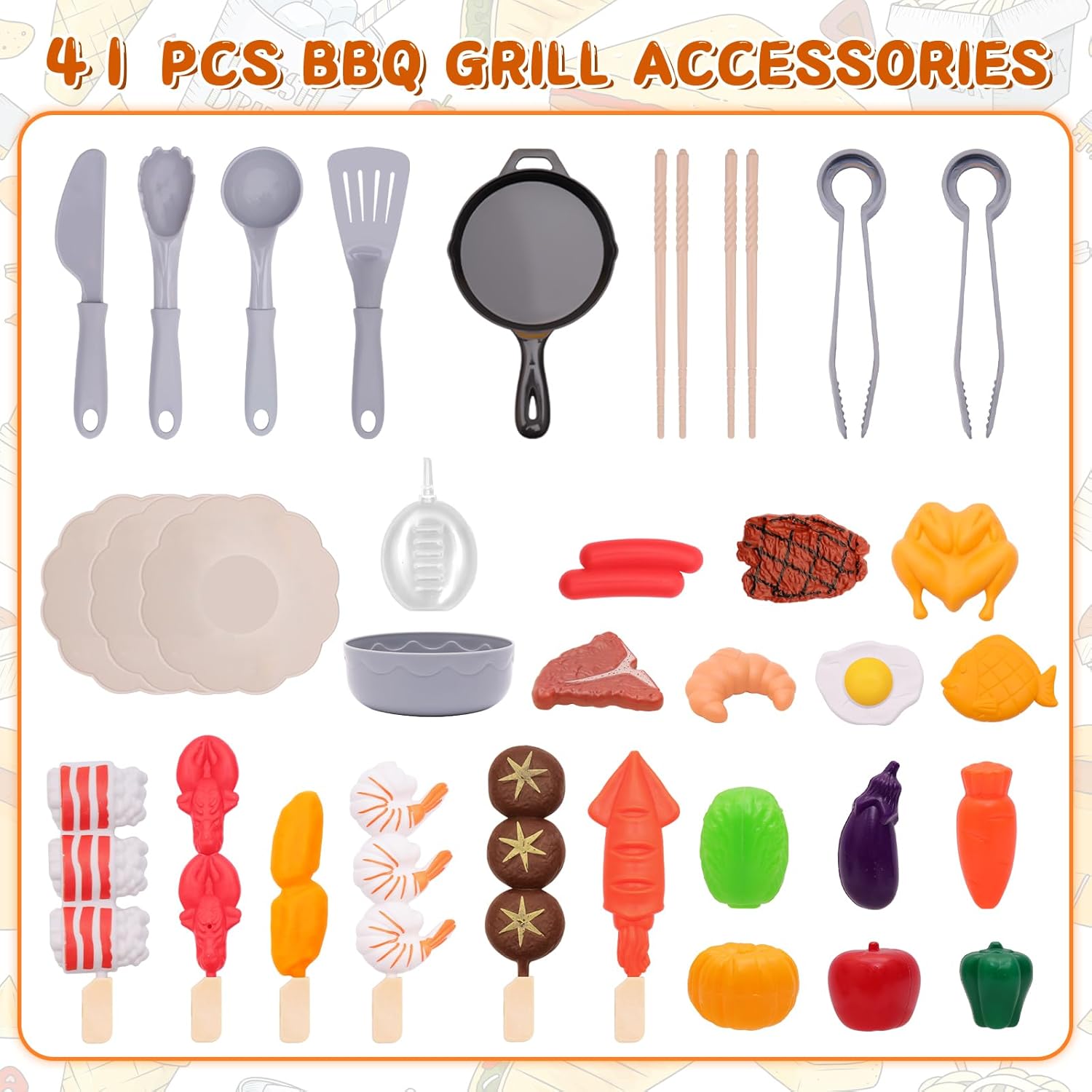 Kids BBQ Grill Toy with Light-Up & Smoke Effect – 68PCS Accessories & Play Food, Pretend Play Grill Set for Toddlers Ages 3+, Realistic Outdoor Barbecue Cooking Toy for Boys and Girls