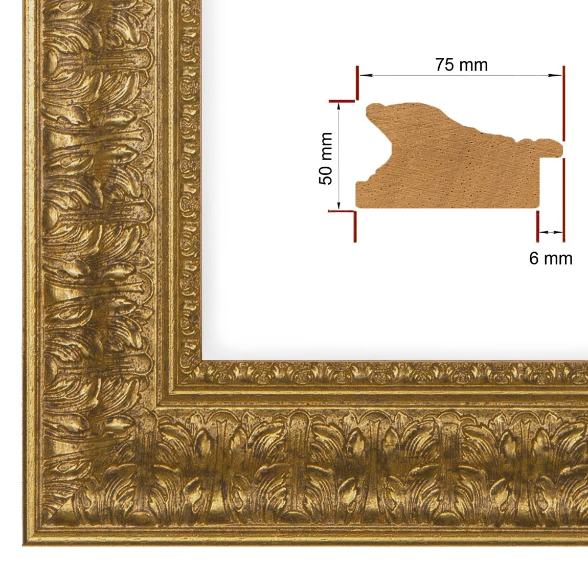 NiRa Marco de fotos de madera maciza barroca 40 x 61 cm en oro viejo | Tamaño seleccionable | Marco para carteles | Rompecabezas | collage de fotos HD094