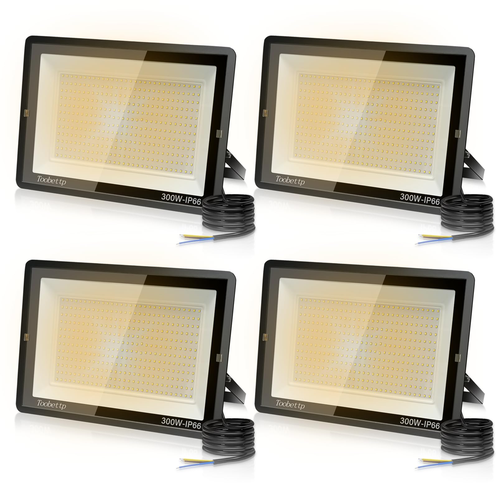 toobettp 4 Pieces 300W Outdoor LED Spotlight, 30000LM High Brightness 3500K Warm White, IP66 Waterproof Wall Light for Garage, Garden, Patio, Park â image 1