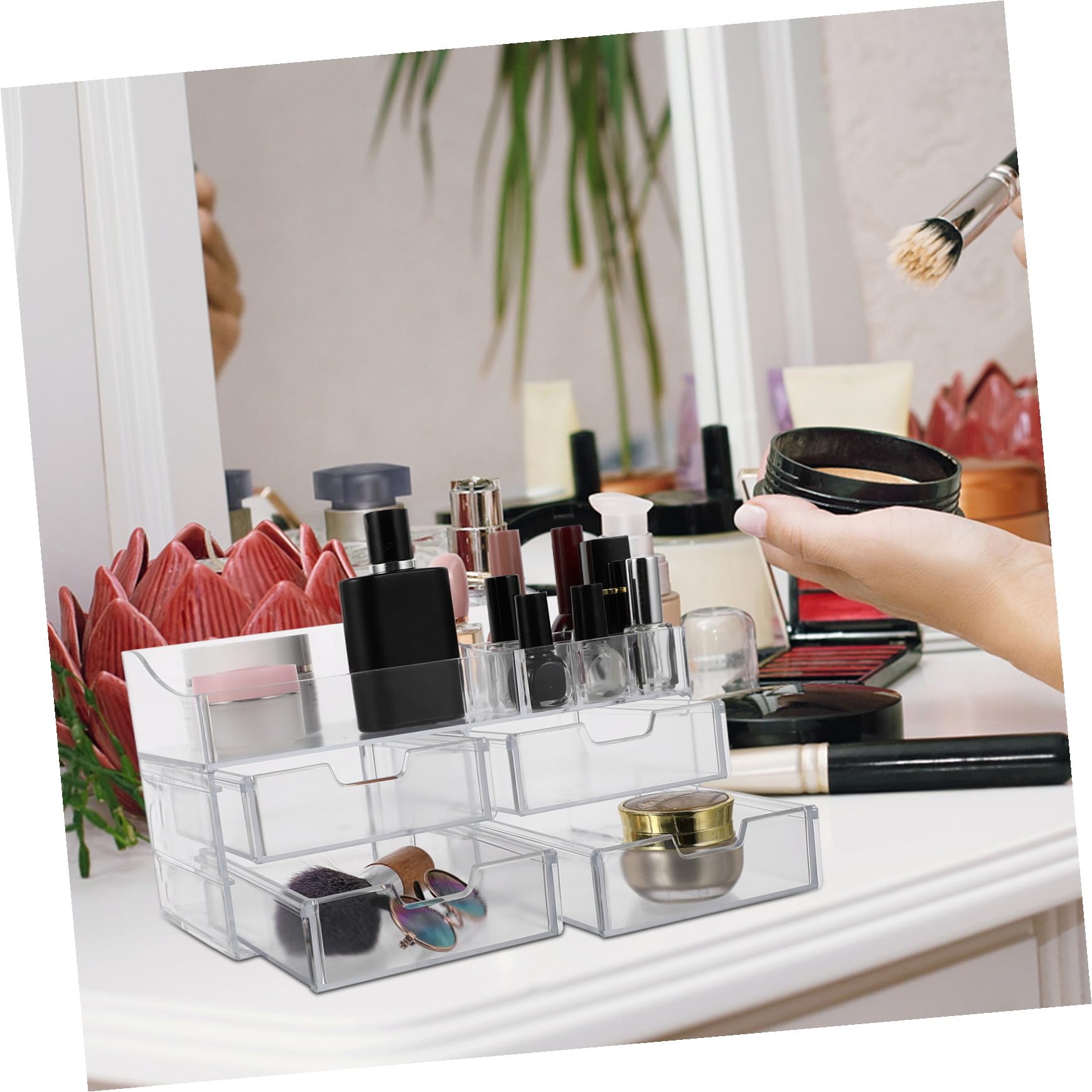HOMSFOU 1pezzi Contenitore Portaoggetti in Acrilico Porta Cosmetici Cassetto Contenitore da Scrivania Scomparti Multipli Organizzatore per Trucchi e Cosmetici