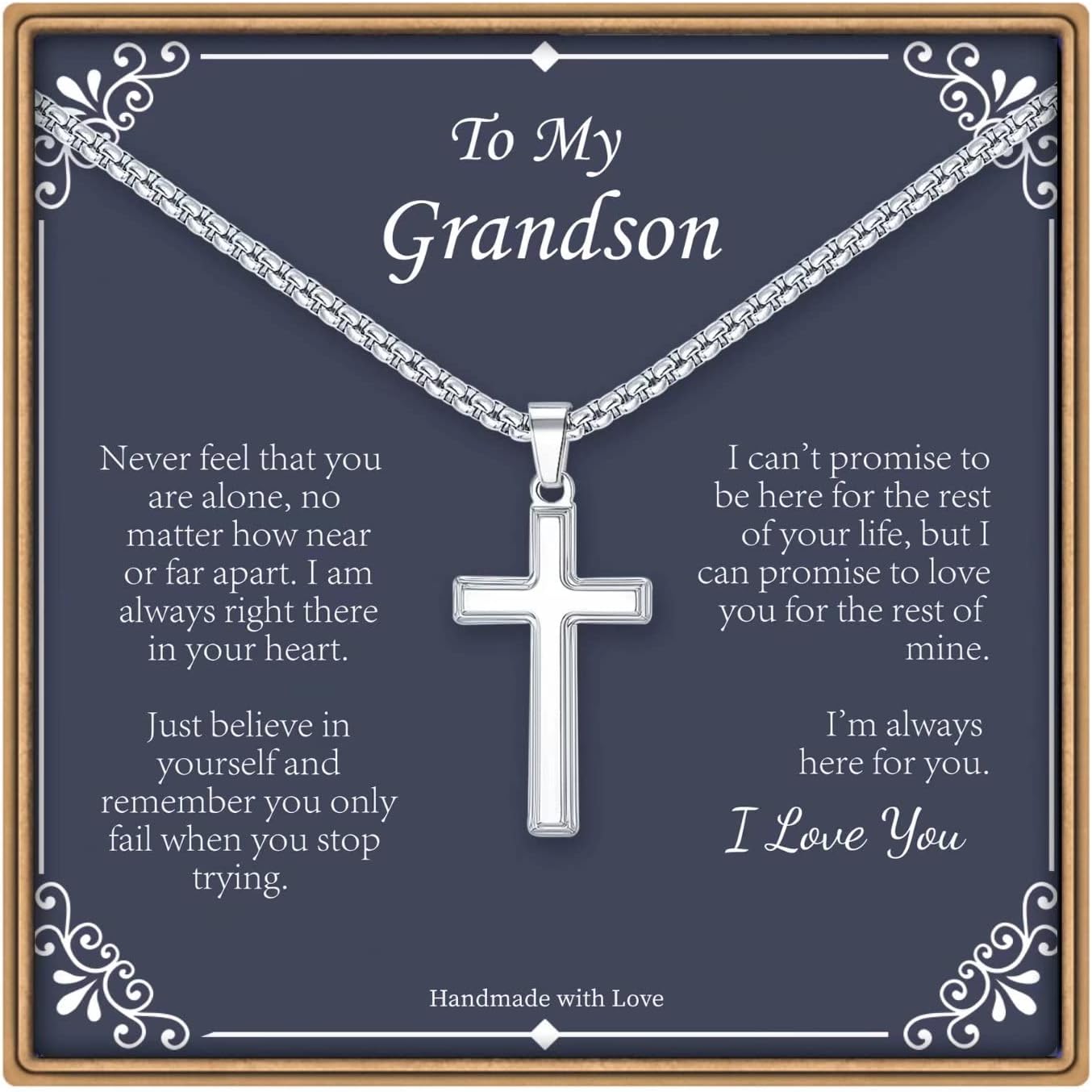 IEFLIFE Cross Necklace Gifts for Men, Silver/Gold/Black Cross Necklace Box Chain Necklace for Men, Fathers Day Valentines Christmas Religious Christian Gifts for Dad Son Husband Step Dad