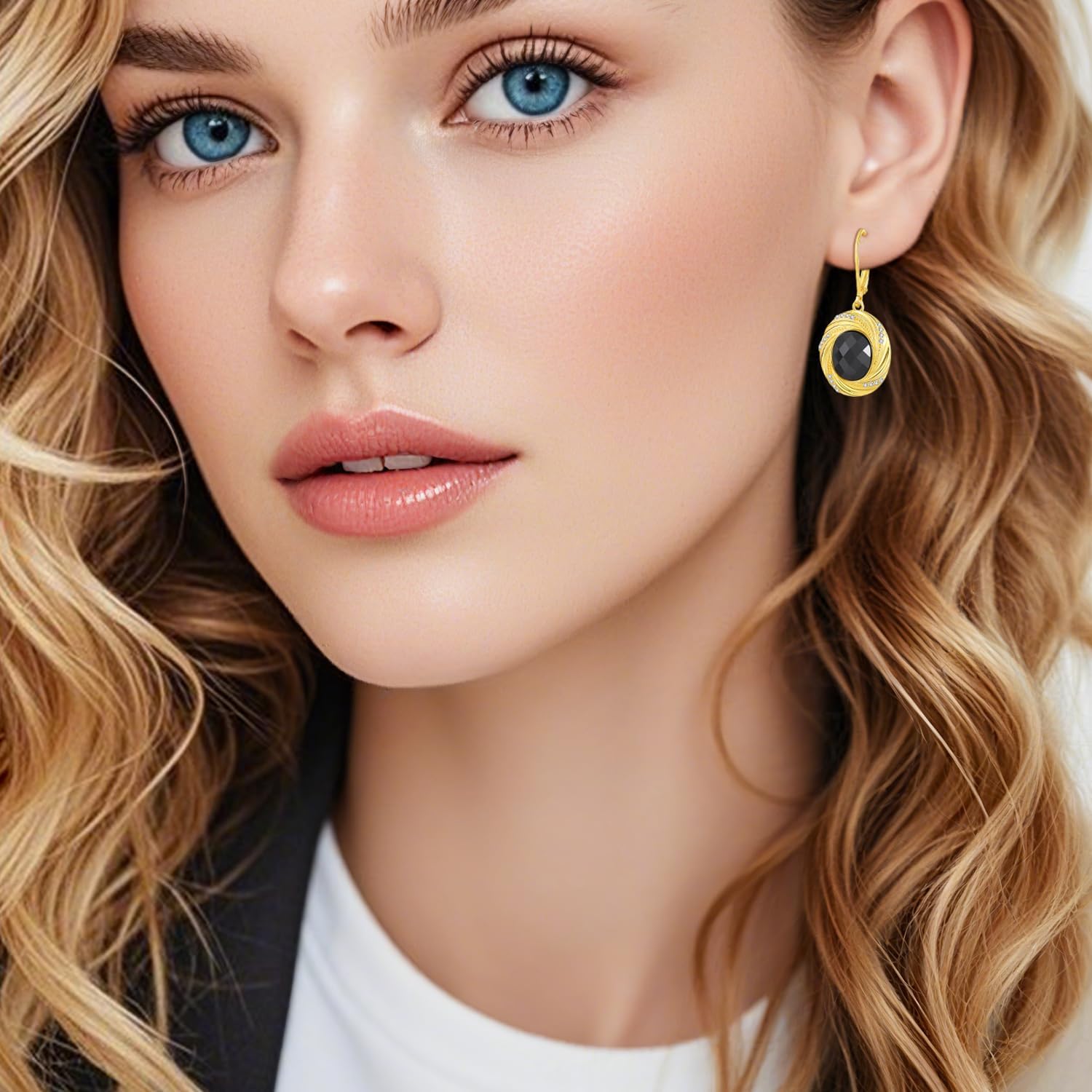 Black Onyx Earrings Sterling Silver Gold Plated Geometric Dangle Jewelry Birthday Gifts for Women Mother Wife Friends - Image 3