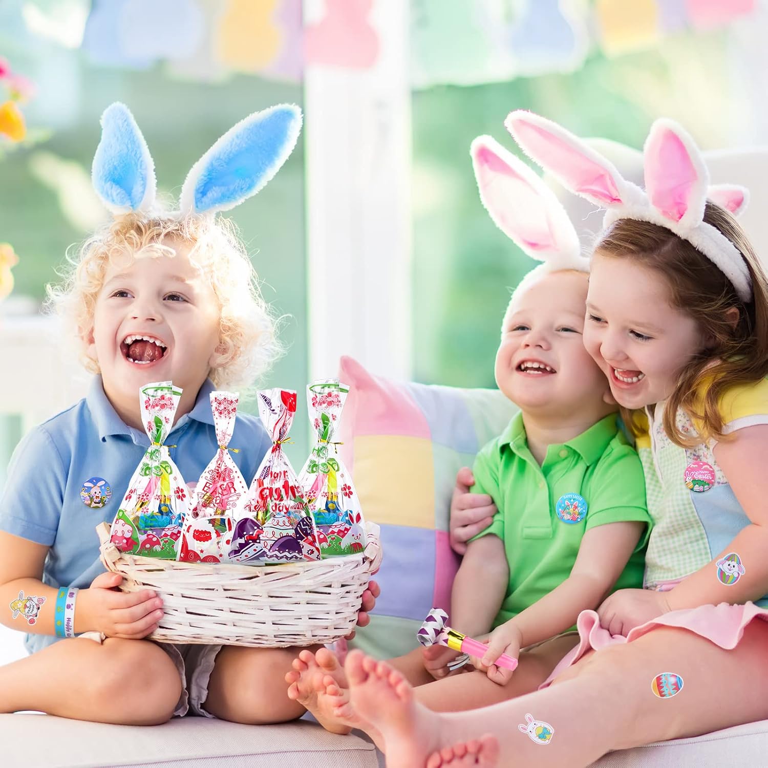 Honoson 170 Pcs Easter Party Favors Set Bulk Easter Egg Fillers Stuffed with Religious Goodie Bags Stickers Stampers Ring Bracelets Pin for Birthday Exchange Gifts Prizes Basket Stuffers