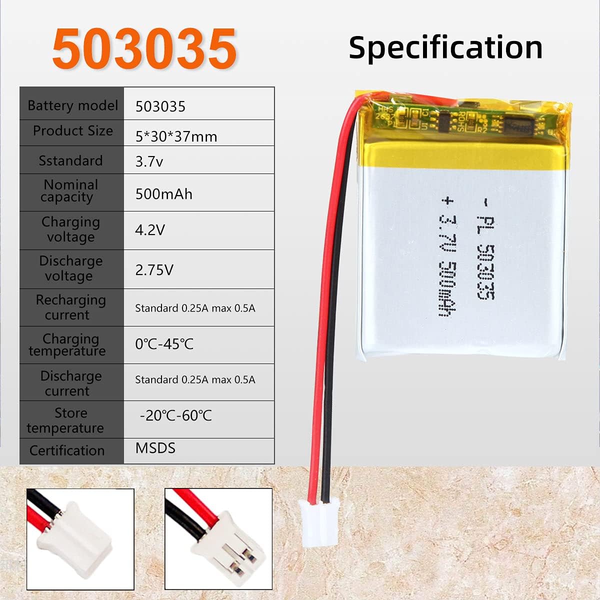 30X 3.7V 500mAh 503035 Lipo Battery Rechargeable Lithium Polymer ion Battery Pack with PH 2.0mm JST