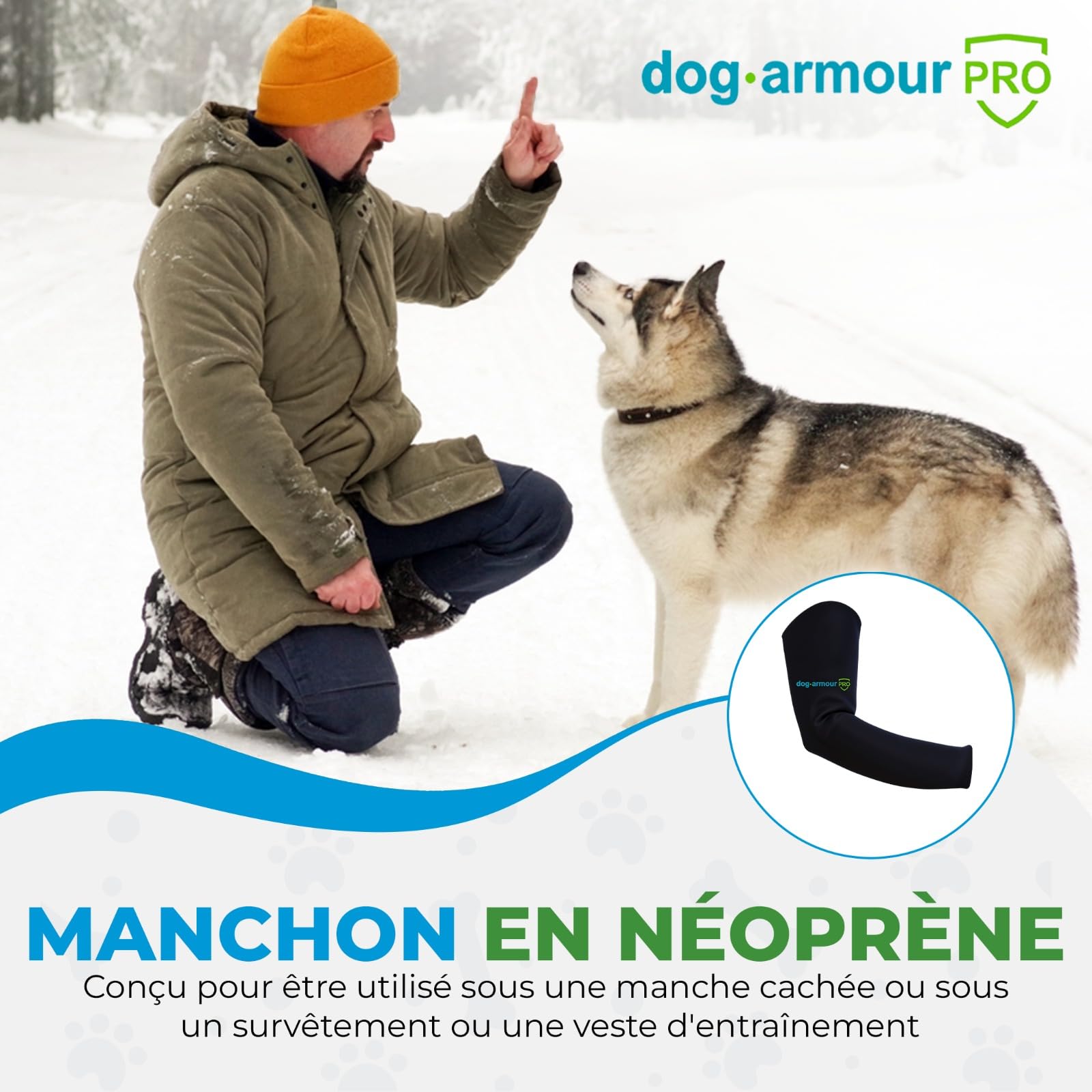 Manchette de morsure pour chien en néoprène – Résistante aux morsures, durable et légère – Équipement d'entraînement pour chiens K9, de police et de sport – Protection du bras