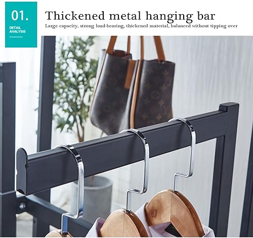 Miniatura 2 de QQXX Estante de ropa de metal independiente, estante de ropa resistente de 6 vías, organizador de ropa de tubería industrial, barra colgante de ropa