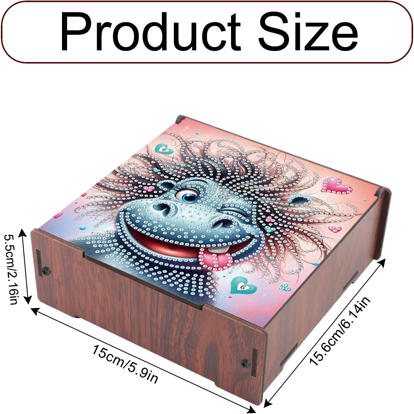 DIY Diamond Painting Storage Box, Hippo Design Wooden Diamond Art Organizer with Flip-Top Lid and 4 Divided Compartments, Desktop Craft and Jewelry Storage Basket for Jewelry, Art and Craft Storage image 2