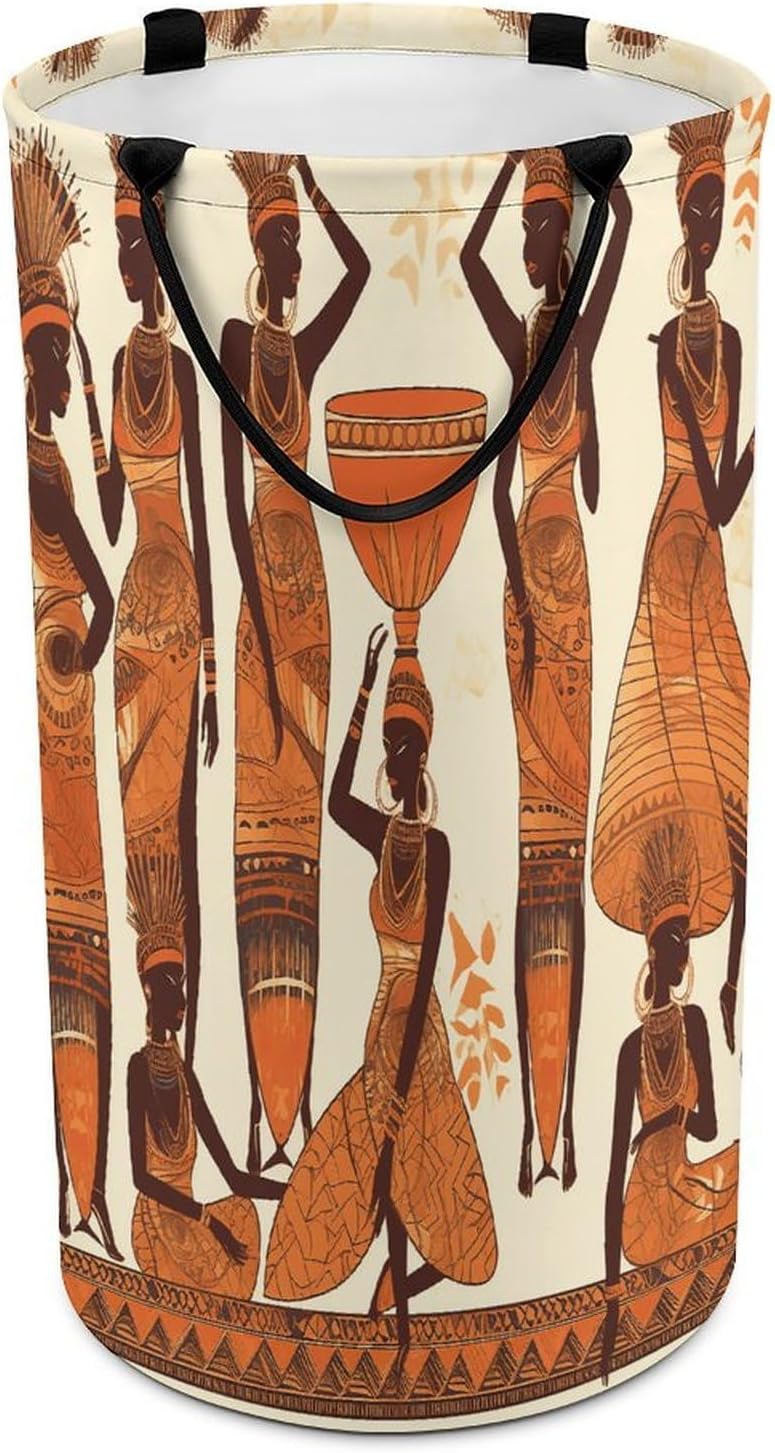 African Tribal WomanLaundry Hamper Storage Basket | Large Dirty Clothes Bag for Easy Carry Handles,Large Clothes Basket with Handles,Organizer for Bathroom Bedroom