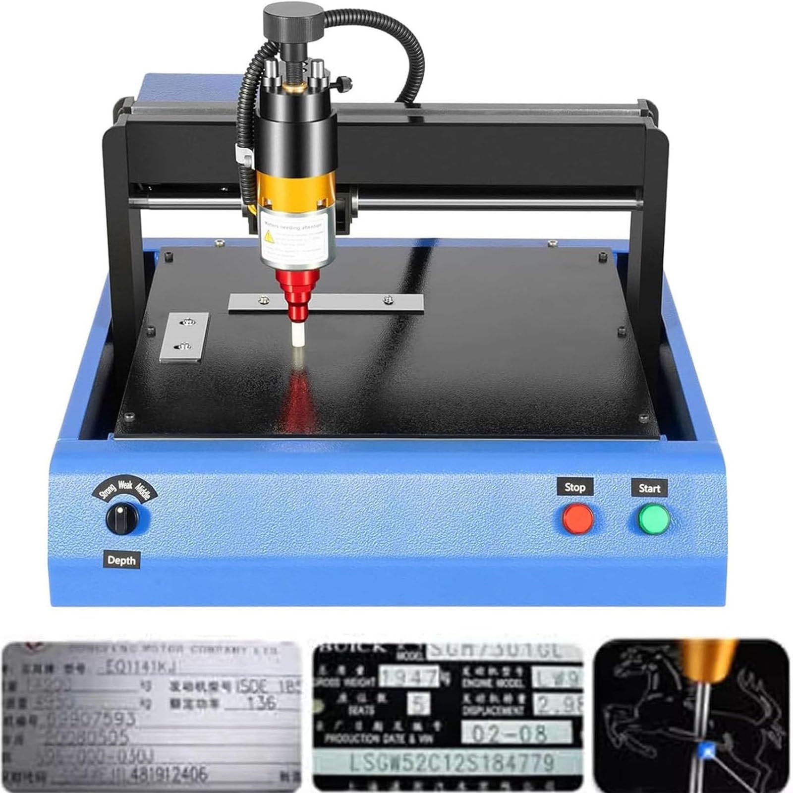 Máquina marcado metal eléctrica 400 W, máquina grabado joyería, dispositivo grabado por micropercusión plástico, para placas identificación acero, velocidad de 50 mm/s.,200 * 150mm